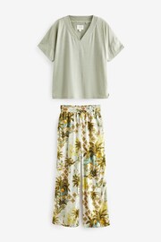Sage Green Scene Print Linen Blend Short Sleeve Pyjamas - Image 6 of 9