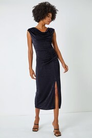 Roman Blue Cowl Neck Ruched Midi Dress - Image 3 of 5