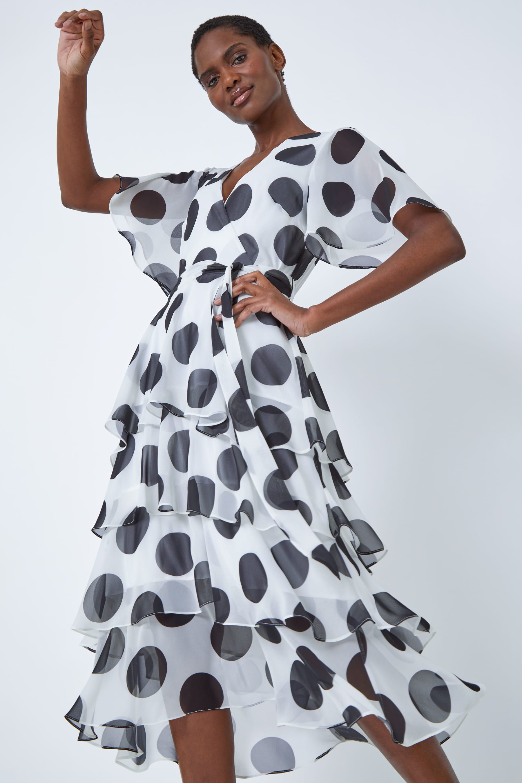 Buy Roman White Polka Dot Tiered Frill Midi Dress from the Next UK online shop