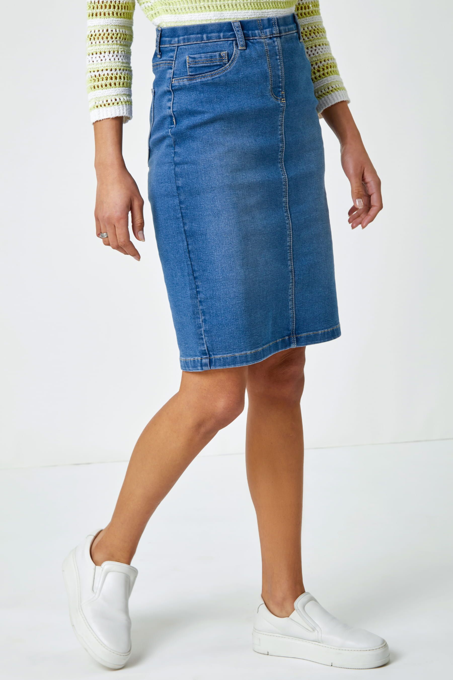 Stretch denim pencil skirt for sale hotsell