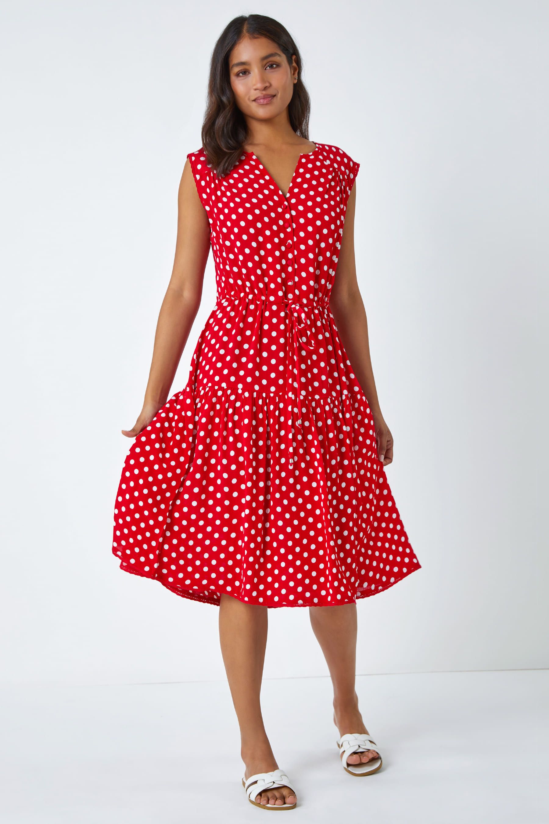 Buy Roman Red Polka Dot Print Sleeveless Dress from the Next UK online shop