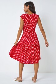 Roman Red Polka Dot Print Sleeveless Dress - Image 2 of 5