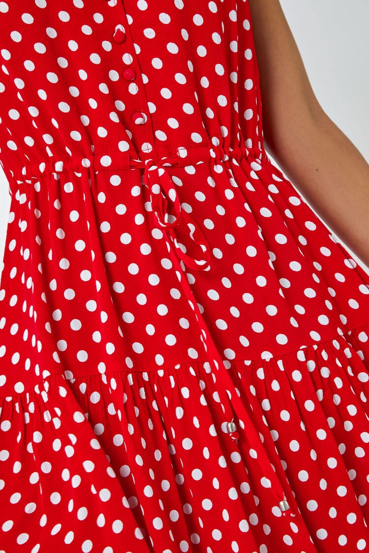 Roman Red Polka Dot Print Sleeveless Dress - Image 5 of 5