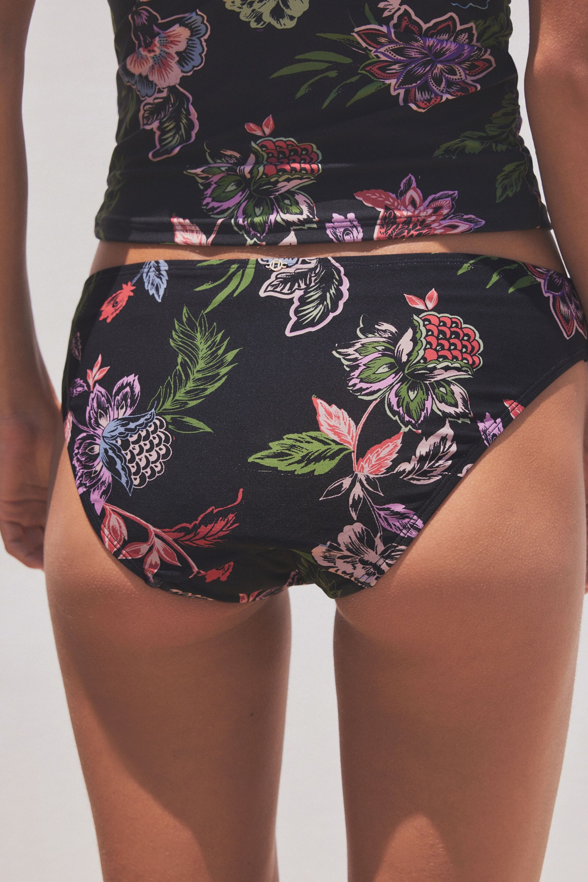 Black Floral High Leg Bikini Bottoms - Image 3 of 4