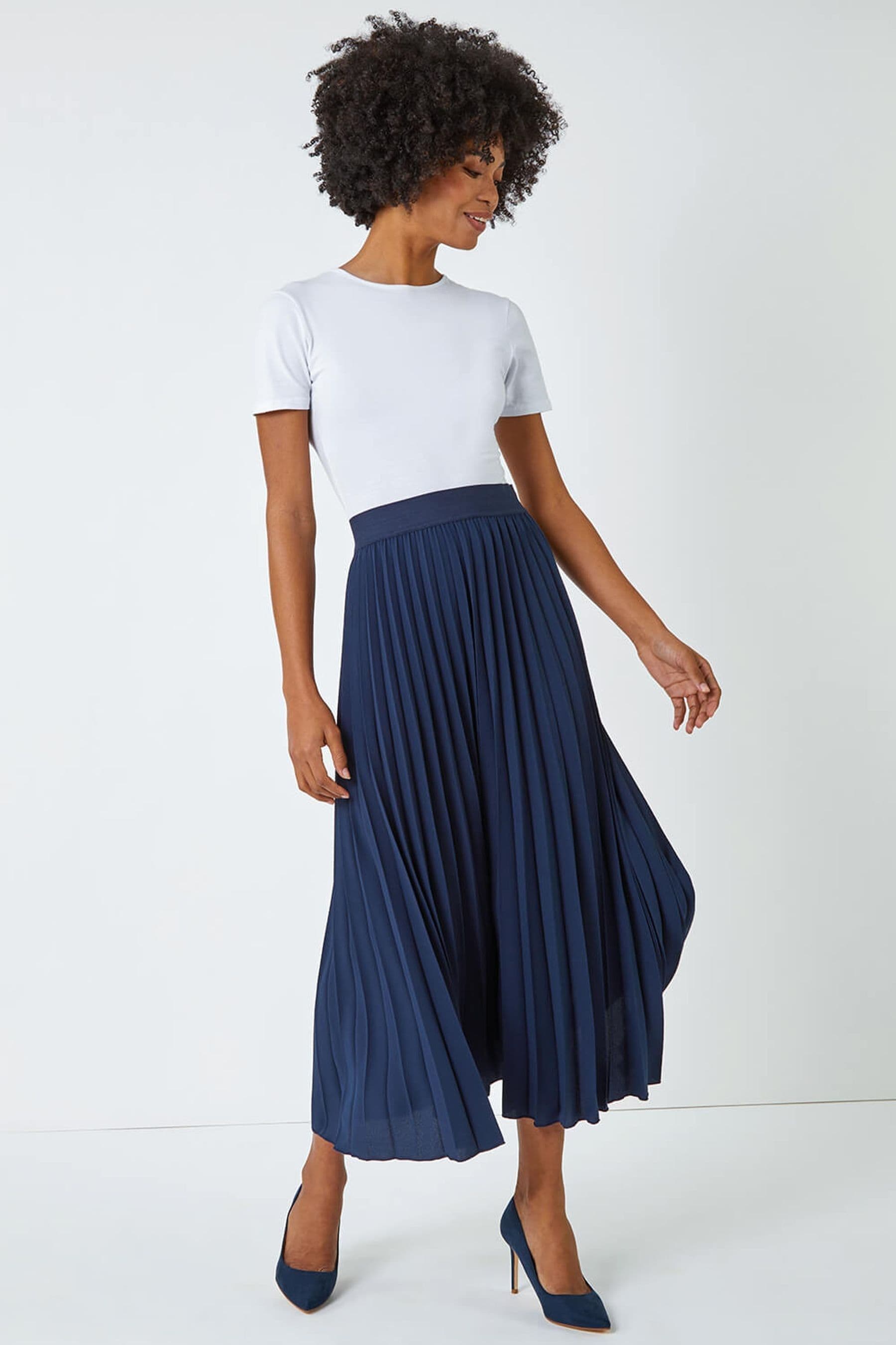 Roman Blue Pleated Maxi Skirt