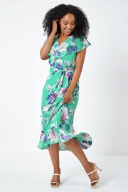 Roman Green Petite Floral Frill Hem Chiffon Dress - Image 1 of 5