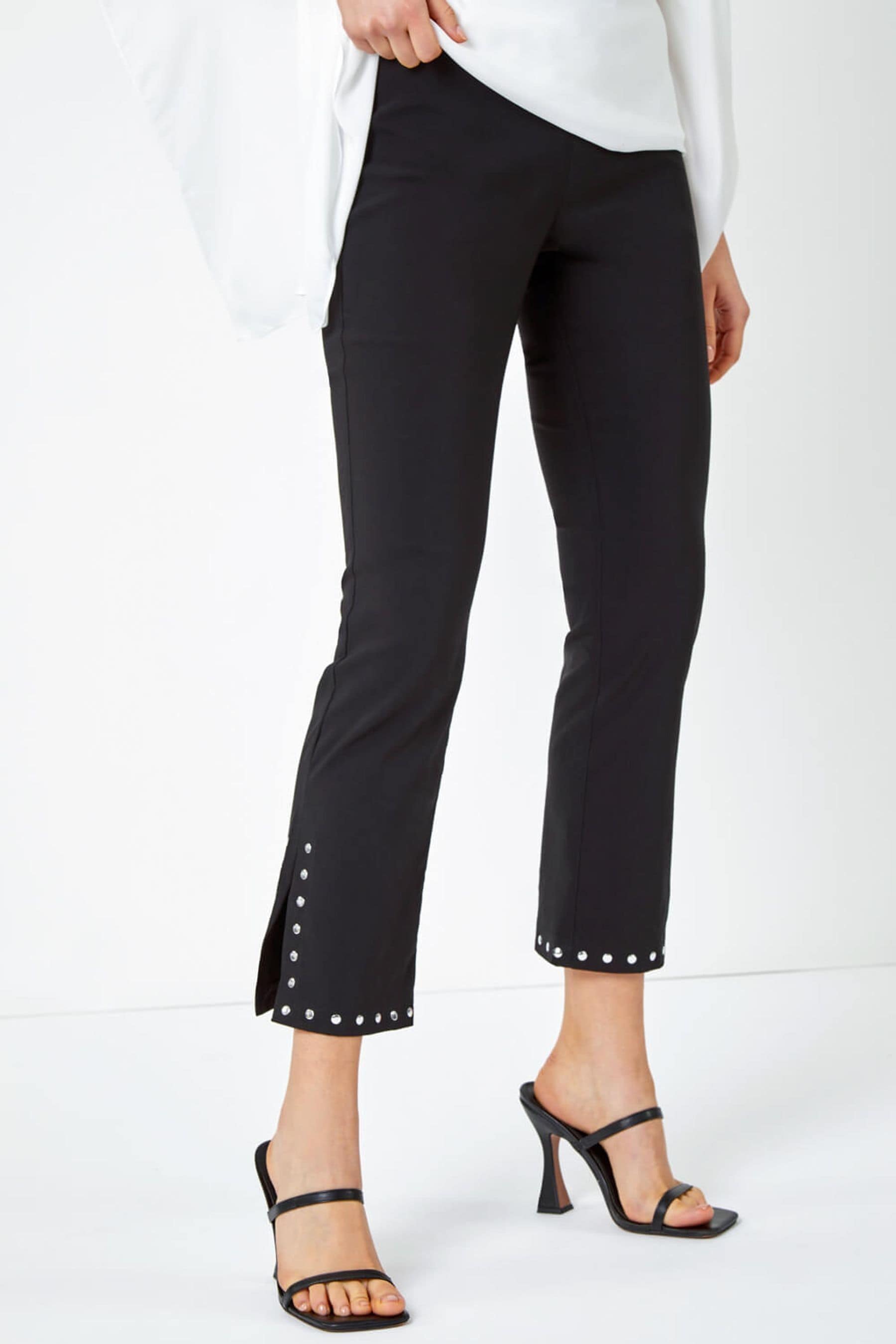 Buy Roman Black Stud Detail Cropped Stretch Trousers from the Next UK online shop