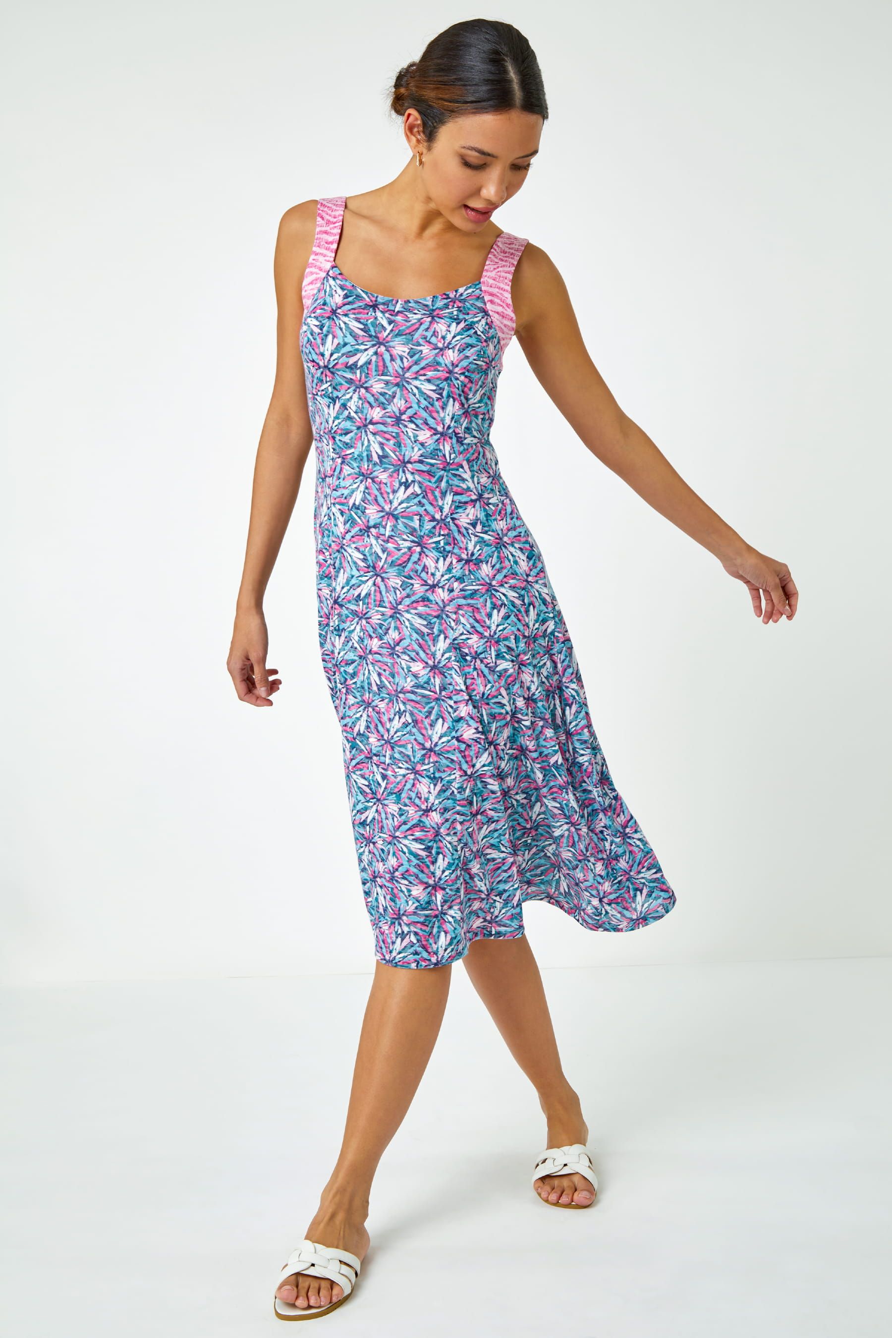 Buy Roman Pink Abstract Floral Fit and Flare Dress from the Next UK online shop