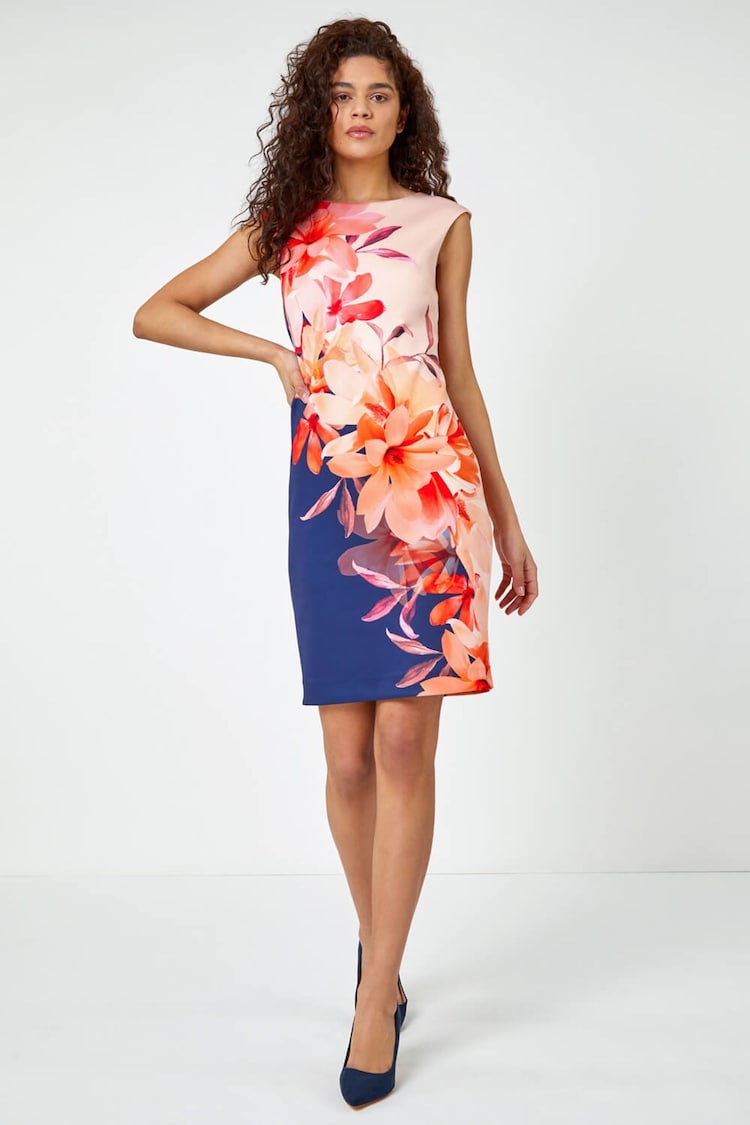 Roman Blue Floral Premium Stretch Shift Dress - Image 1 of 5