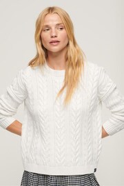 Superdry White Dropped Shoulder Cable Crew Jumper - Image 1 of 6