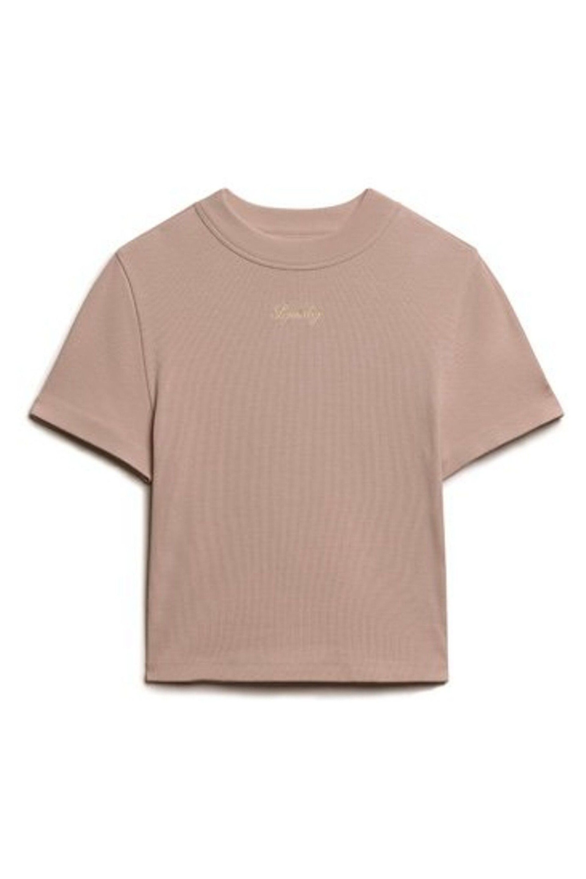 Superdry Light Brown Organic Cotton Ribbed Embroidered Fitted T-Shirt - Image 4 of 5