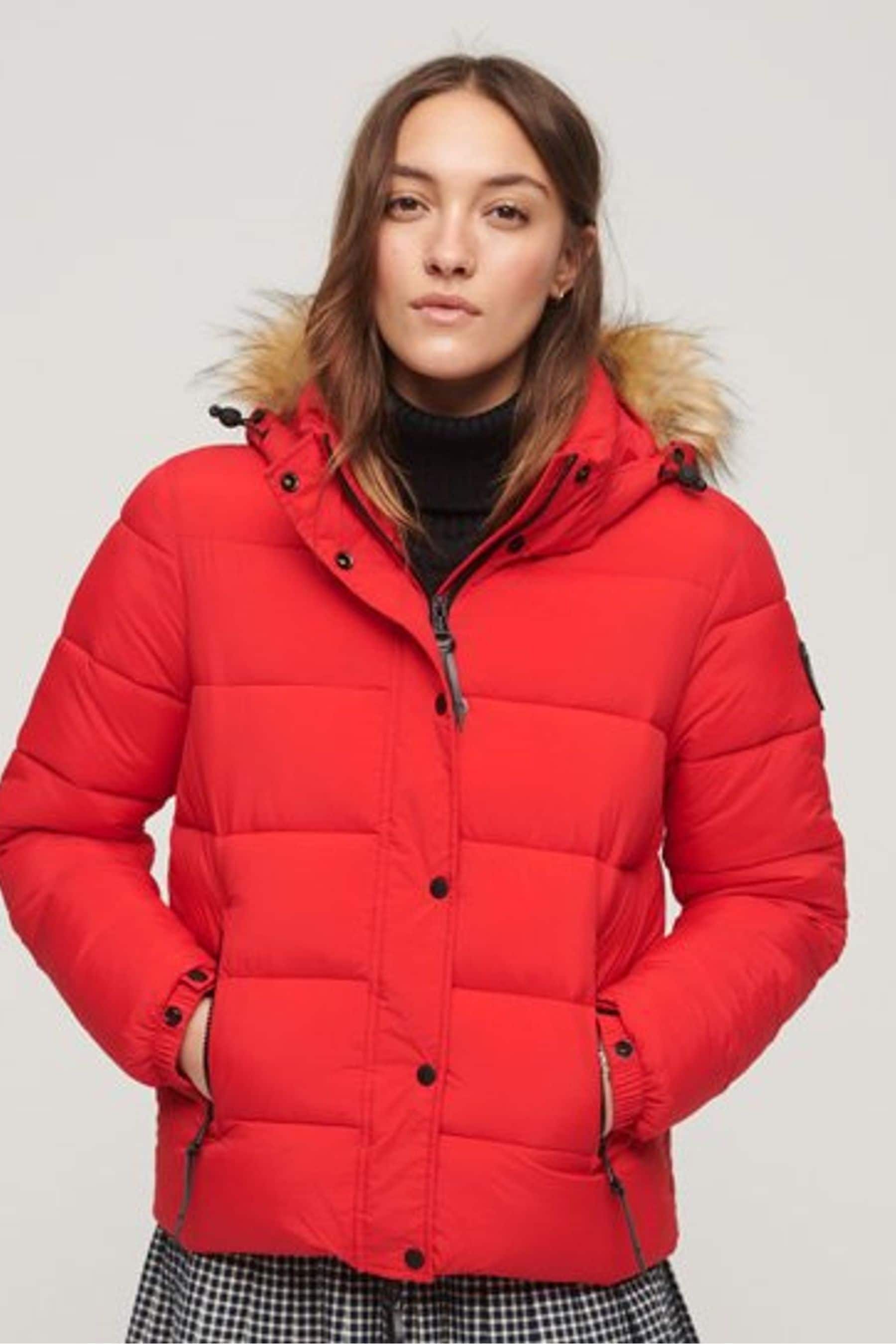 Buy Superdry Red Faux Fur Short Hooded Puffer Jacket from Next Luxembourg