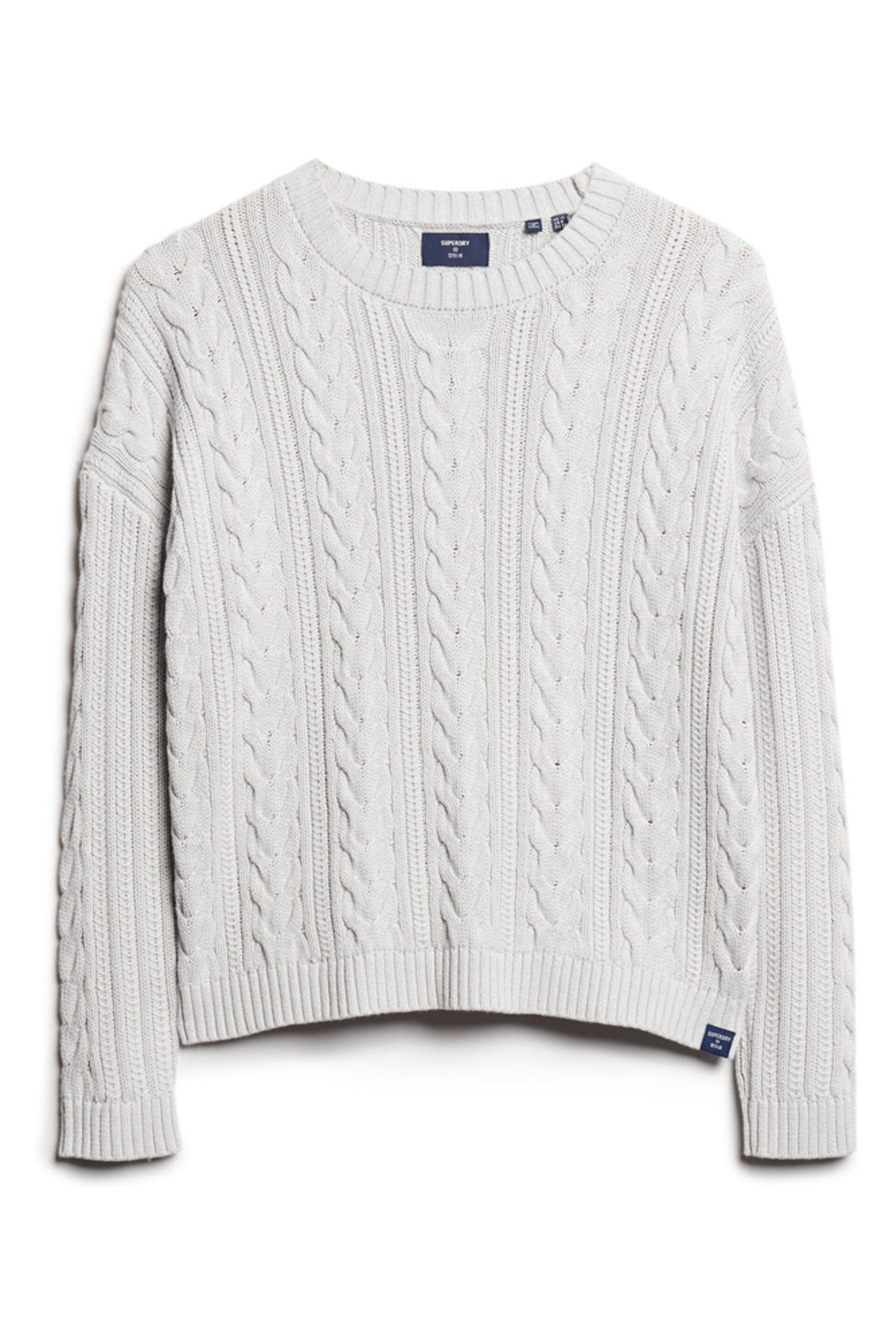 Superdry Grey Dropped Shoulder Cable Crew Jumper - Image 4 of 6