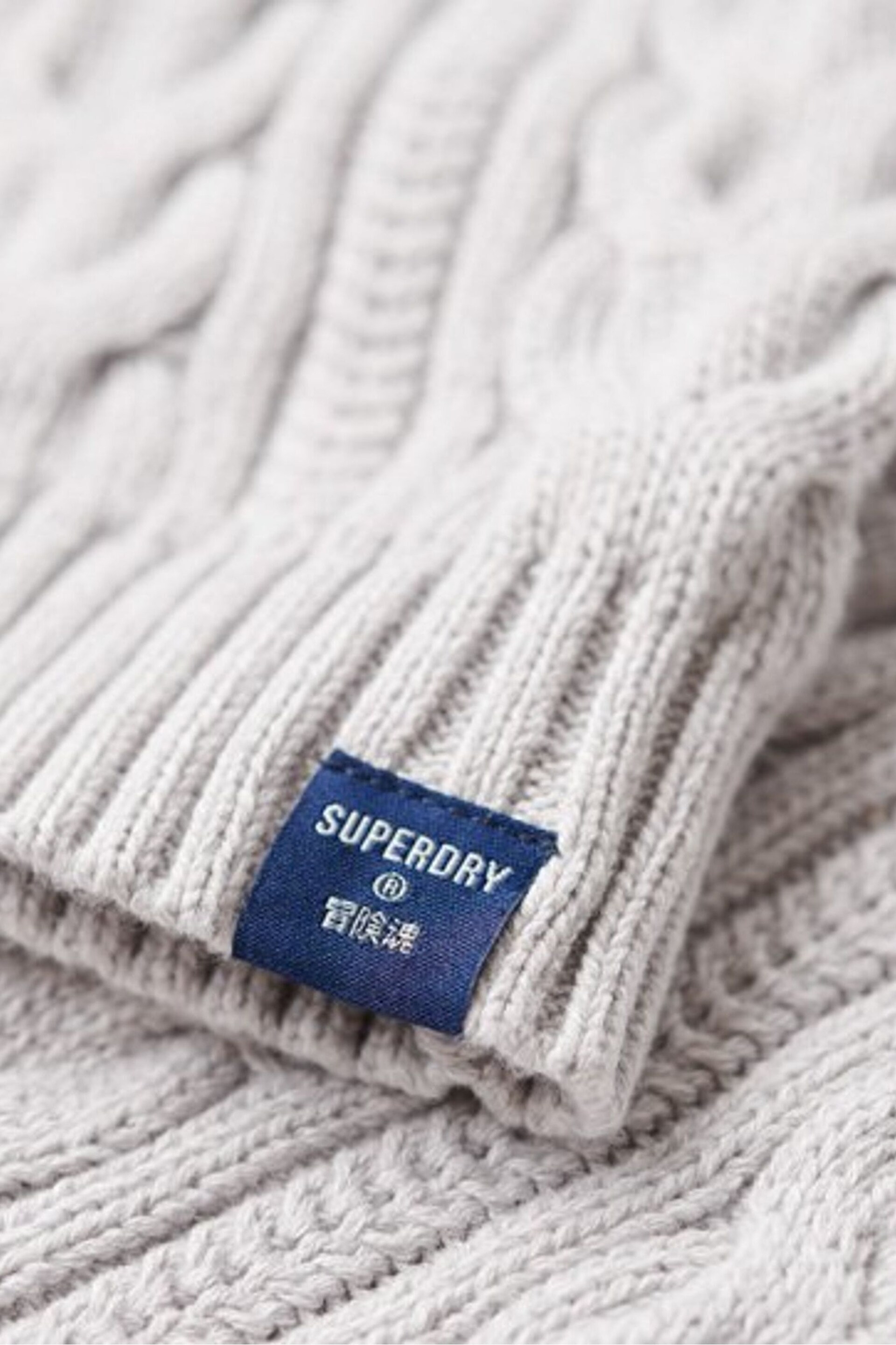 Superdry Grey Dropped Shoulder Cable Crew Jumper - Image 6 of 6