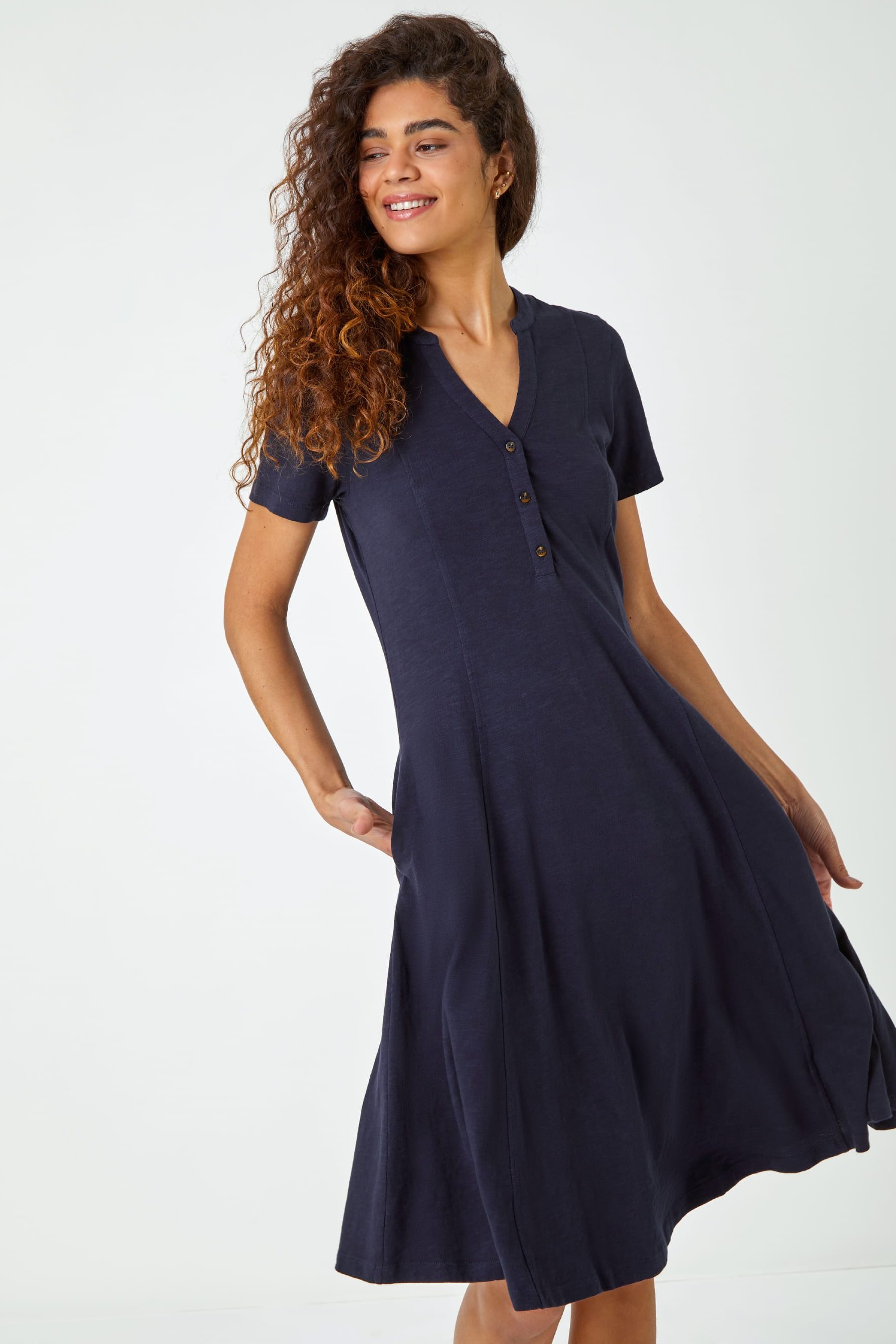 Buy Roman Blue Fit Flare 100 Cotton Midi Dress from the Next UK online shop