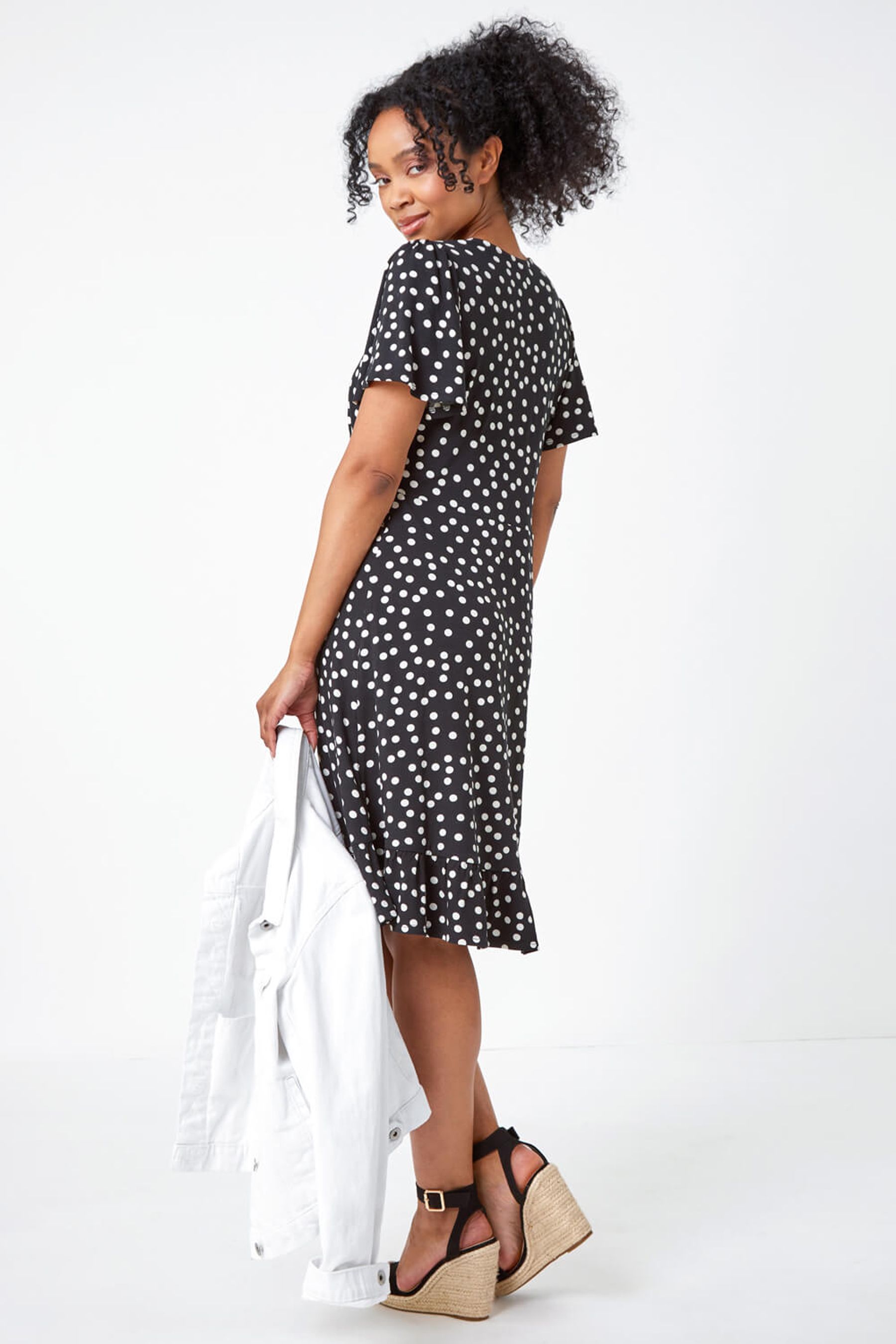 Buy Roman Black Petite Polka Dot Stretch Tea Dress from the Next UK online shop