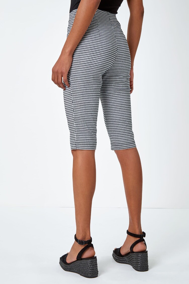 Roman Black Gingham Stretch Knee Length Shorts - Image 2 of 5