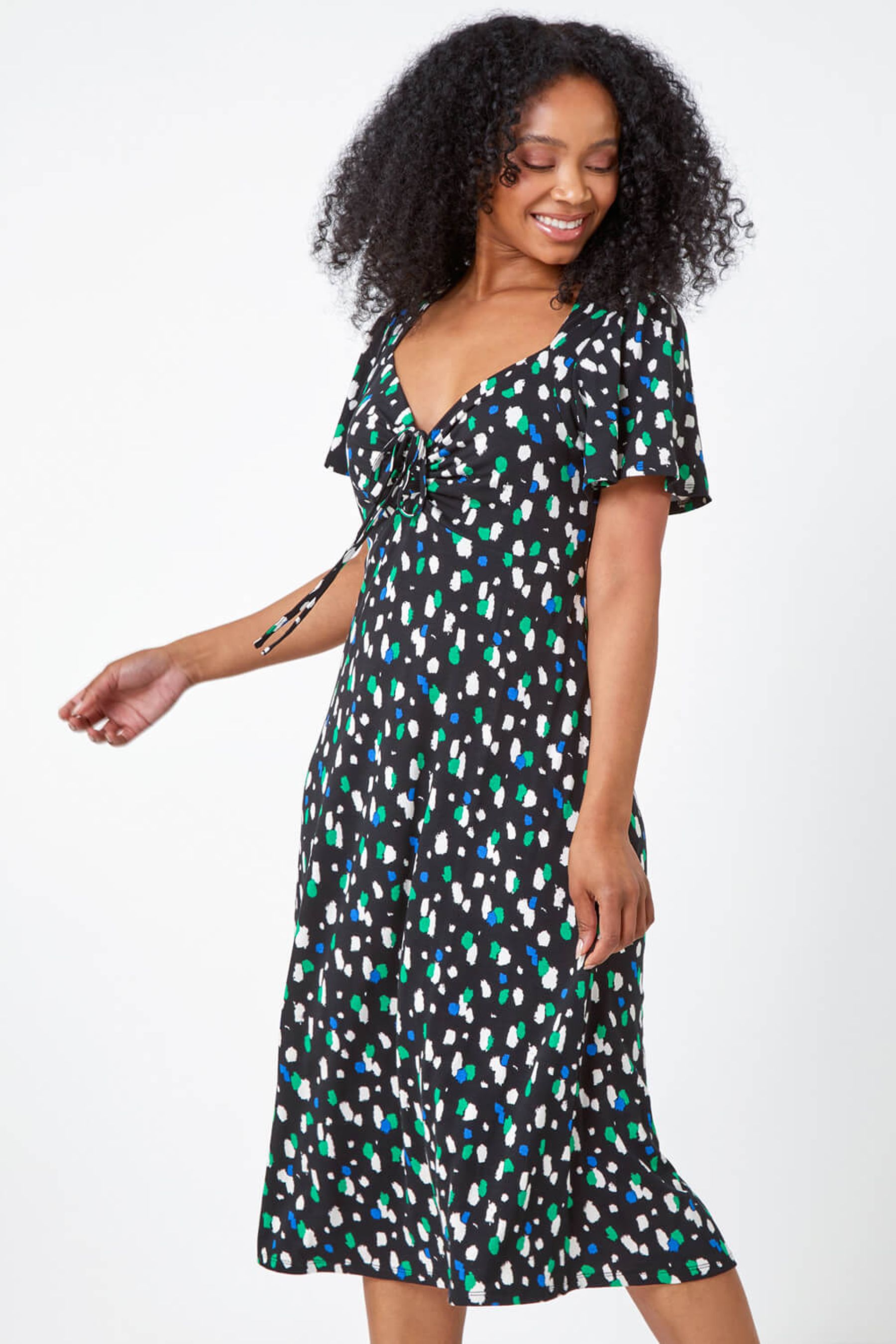 Buy Roman Black Petite Spot Ruched Stretch Midi Dress from the Next UK online shop