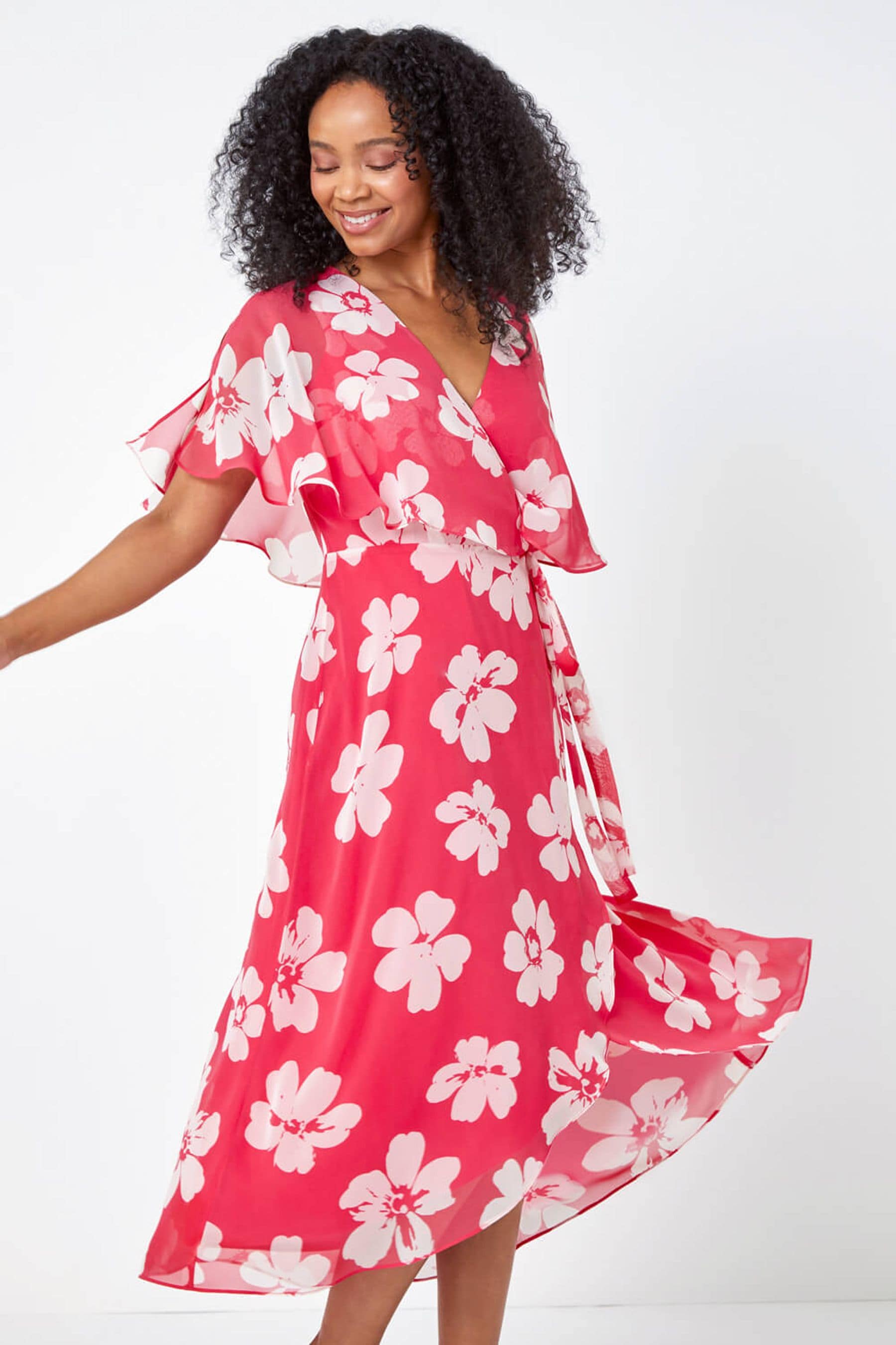 Buy Roman Pink Petite Floral Print Cape Dress from the Next UK online shop