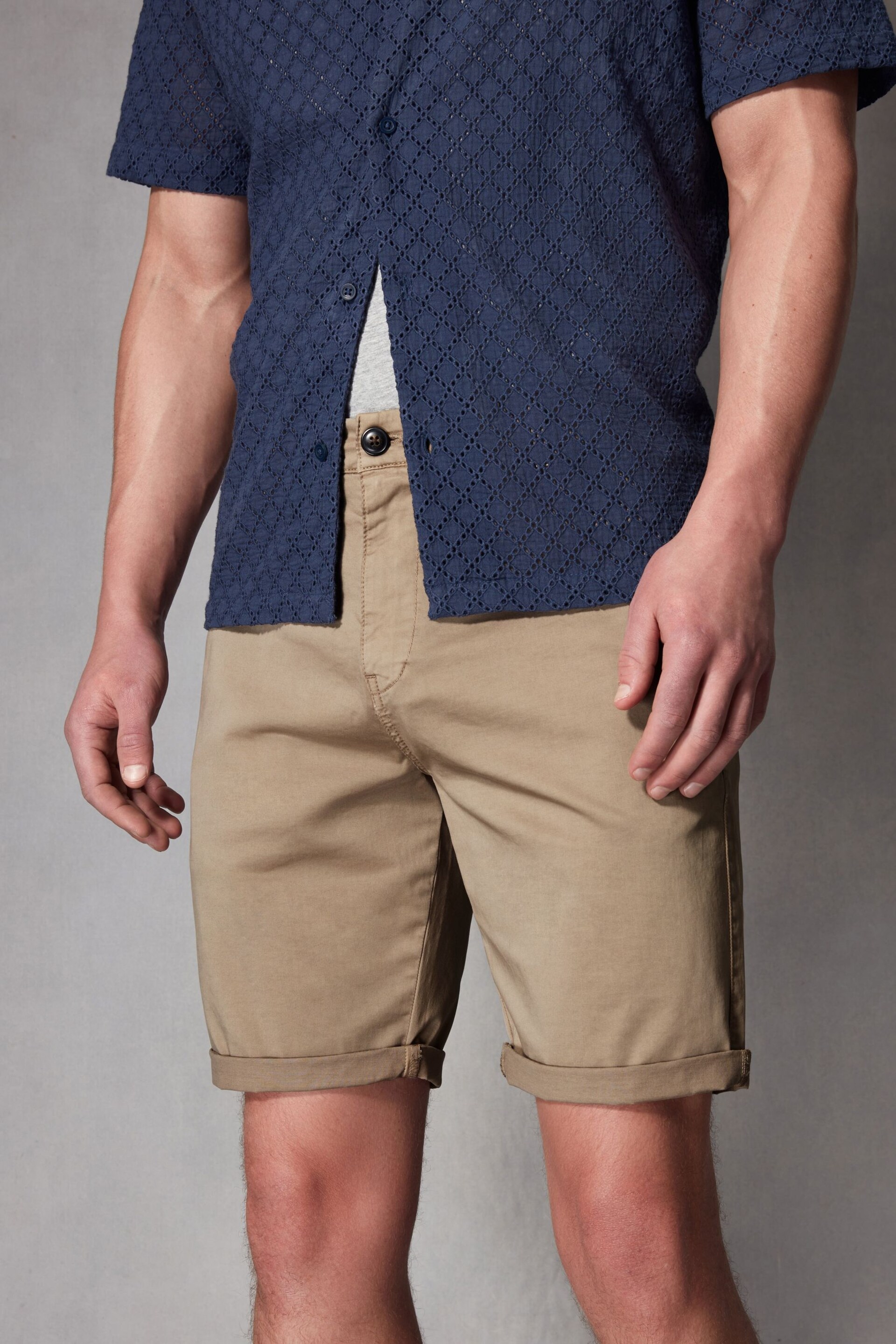 Stone Slim Fit Premium Laundered Stretch Chino Shorts - Image 1 of 10