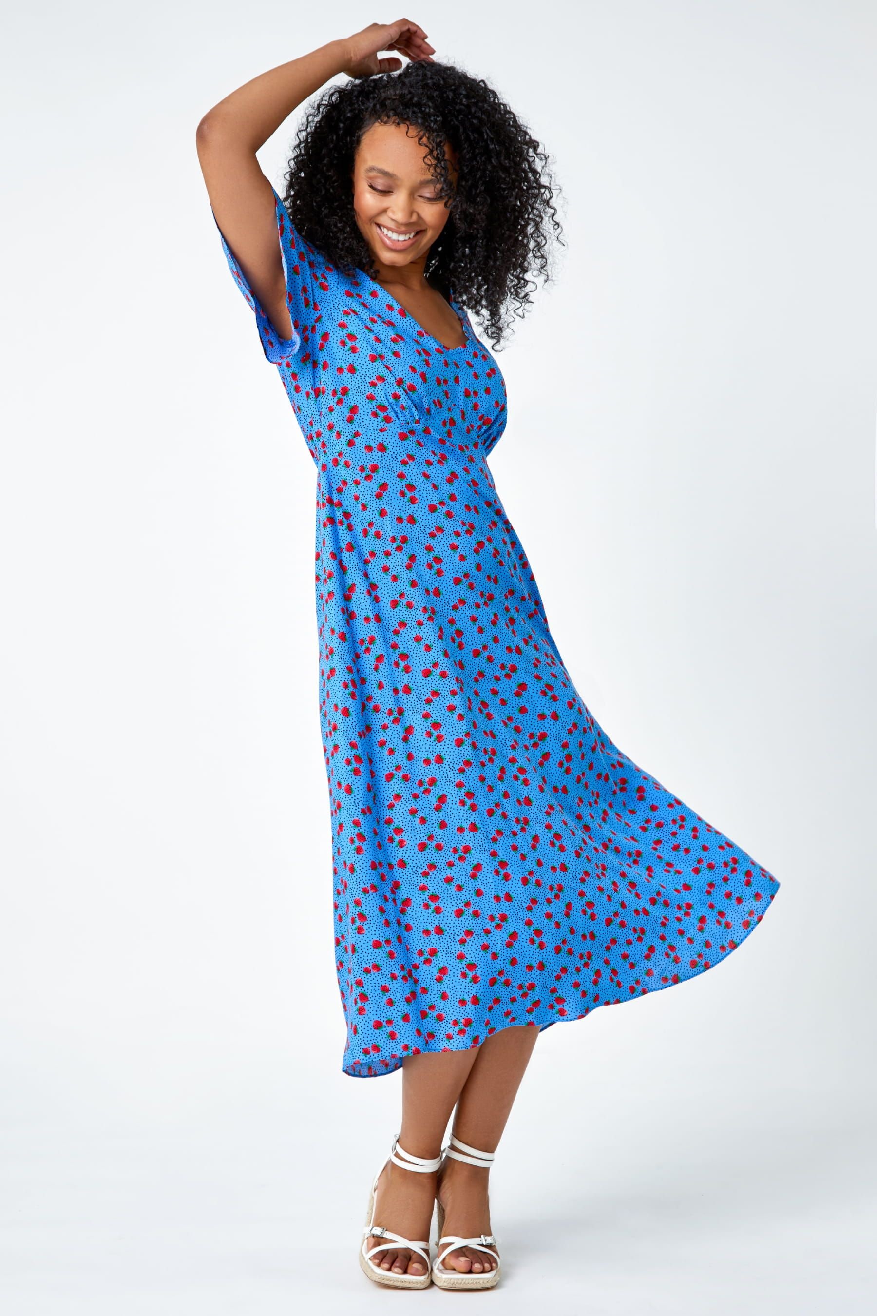 Buy Roman Blue Petite Strawberry Print Midi Tea Dress from the Next UK online shop