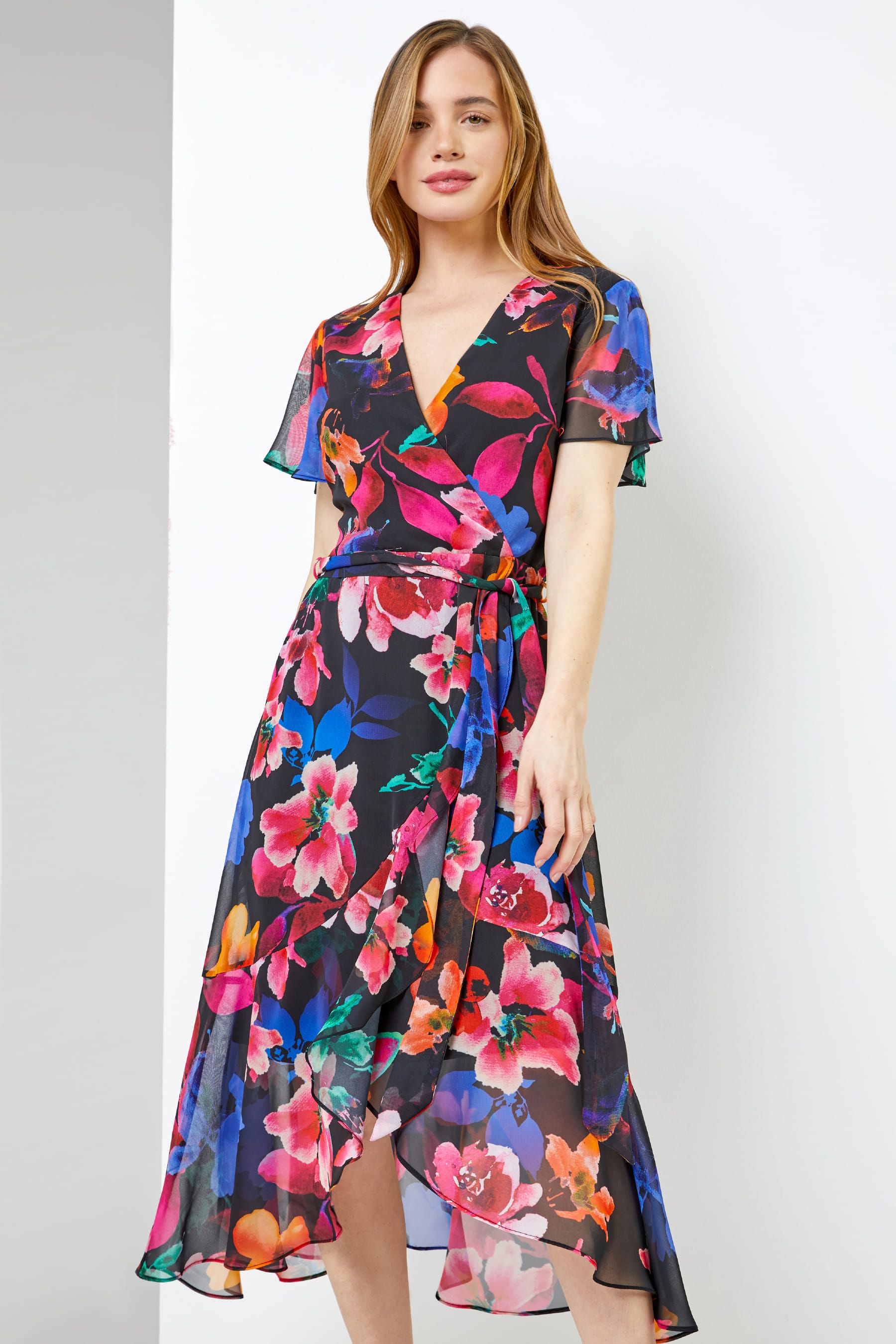 Frill detail wrap dress sales