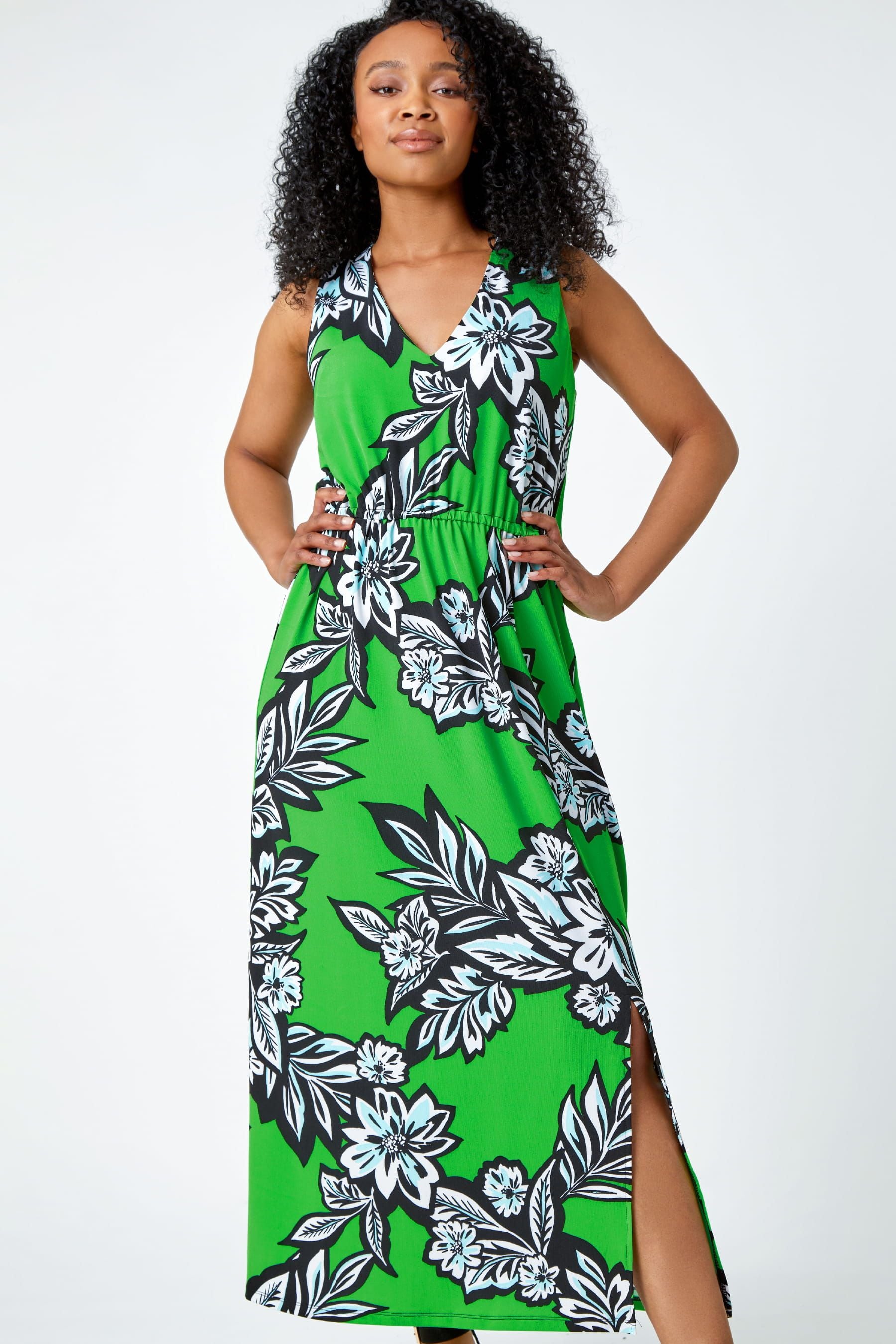 Floral print v neck maxi dress top