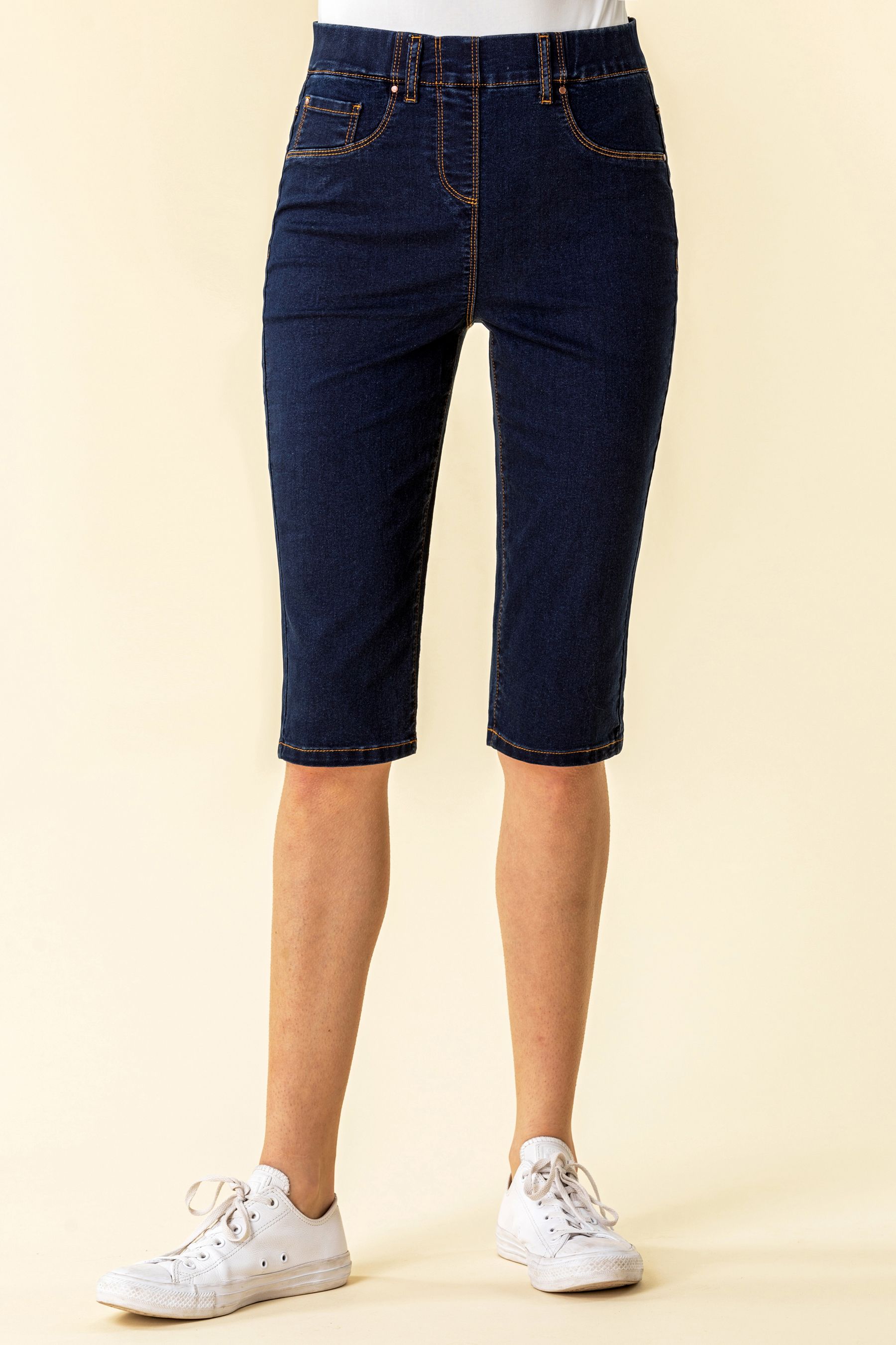 Buy Roman Dark Blue Denim Stretch Knee Length Pedal Pusher Shorts from the Next UK online shop