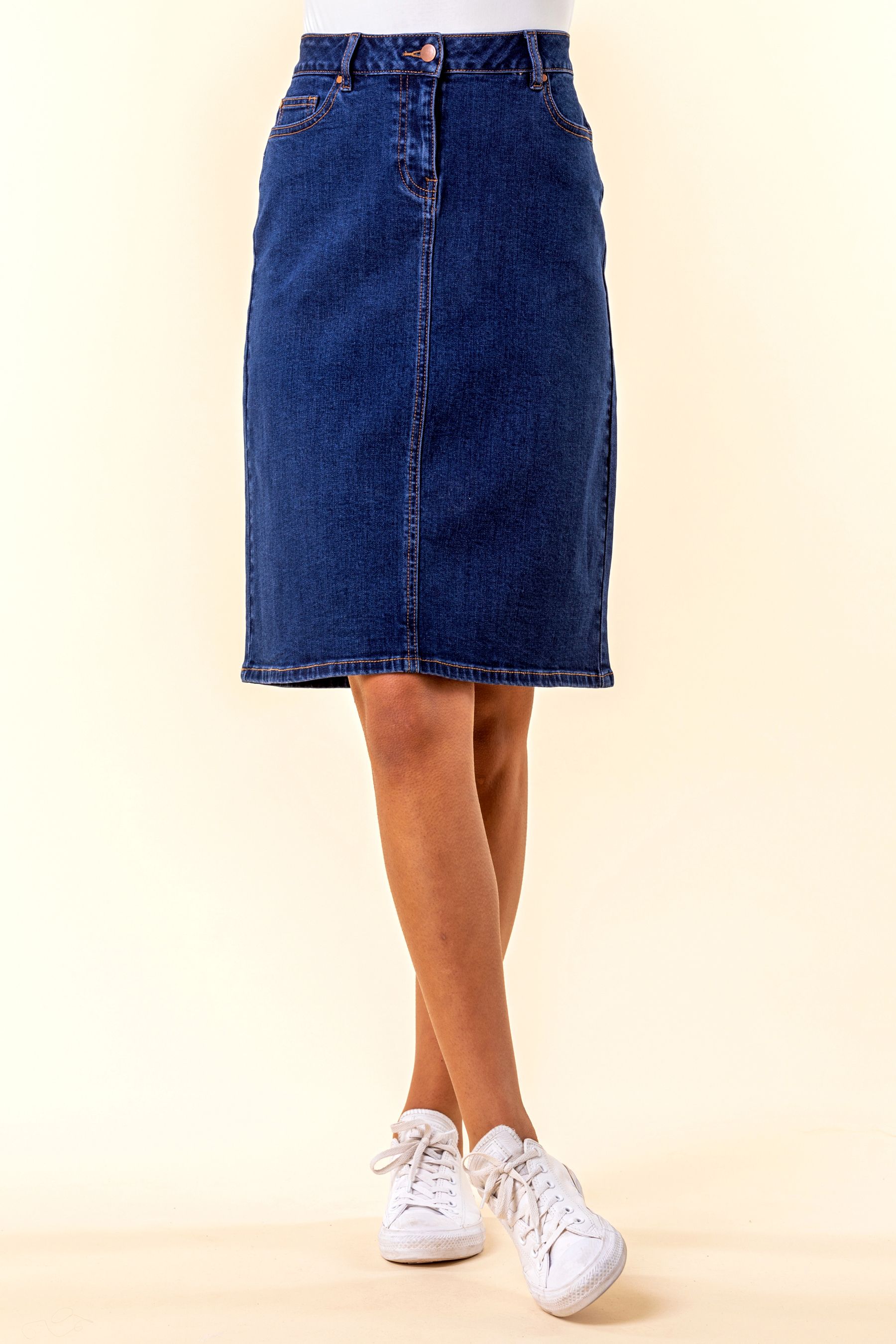 Knee length denim skirts uk clearance