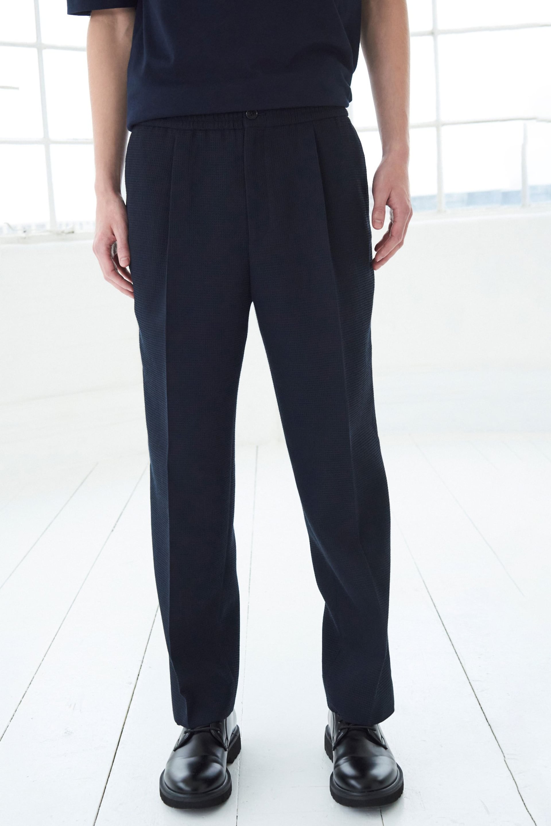 Navy EDIT Textured Pleated Trousers - Image 1 of 8