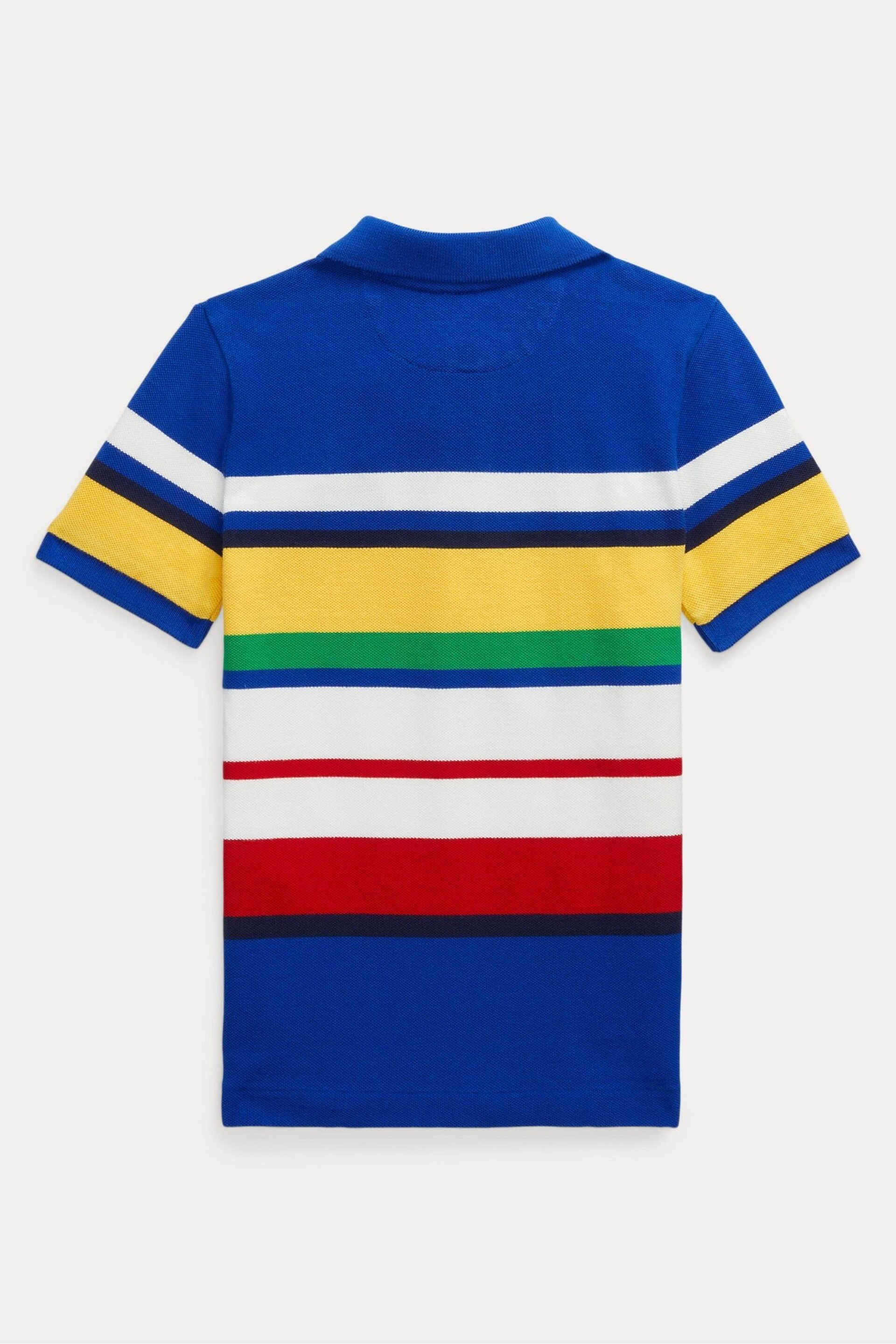 Polo Ralph Lauren Blue Striped Cotton Mesh Polo Shirt - Image 2 of 2