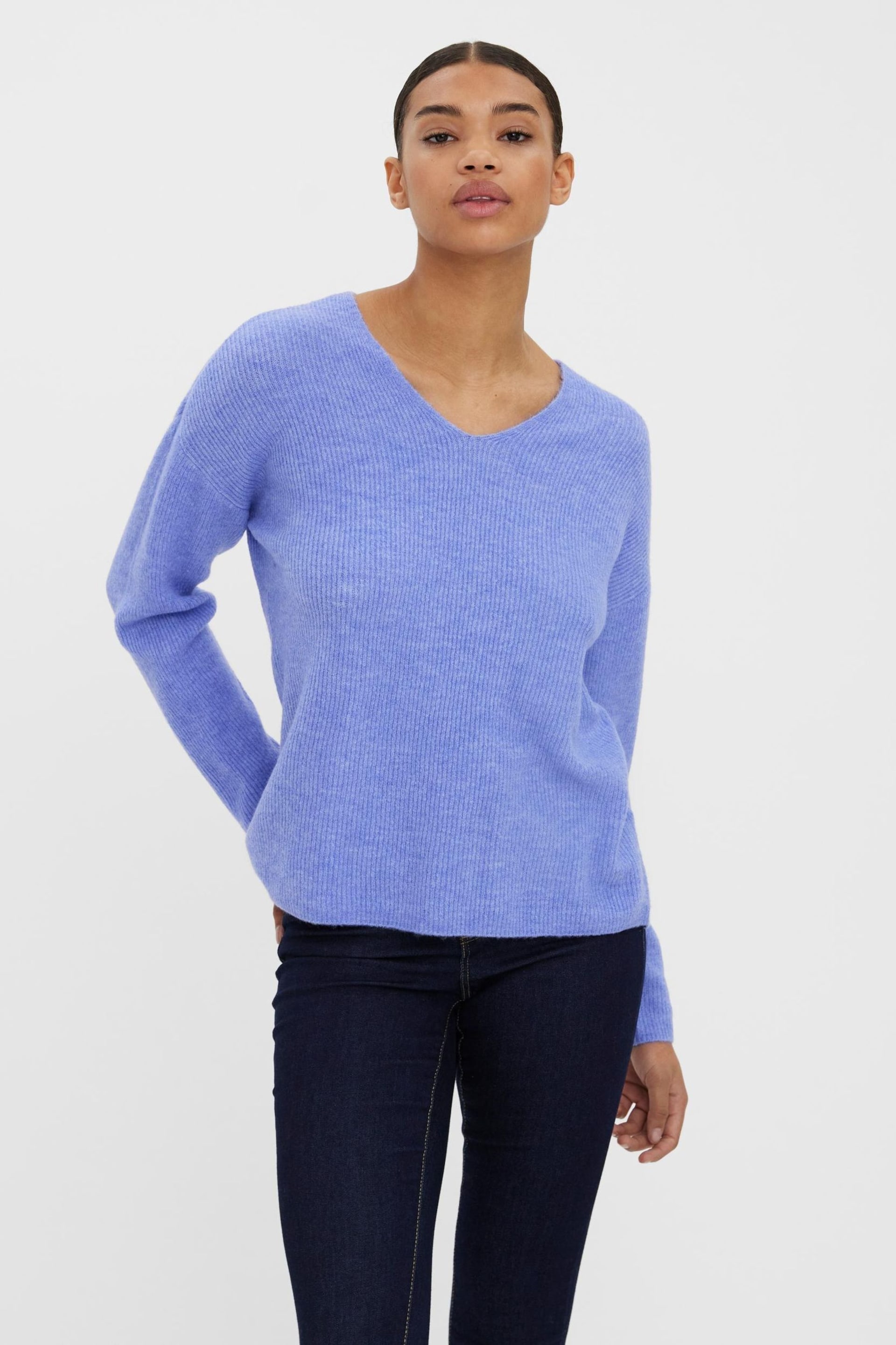 VERO MODA Purple V-Neck Soft Touch Jumper - Image 1 of 5