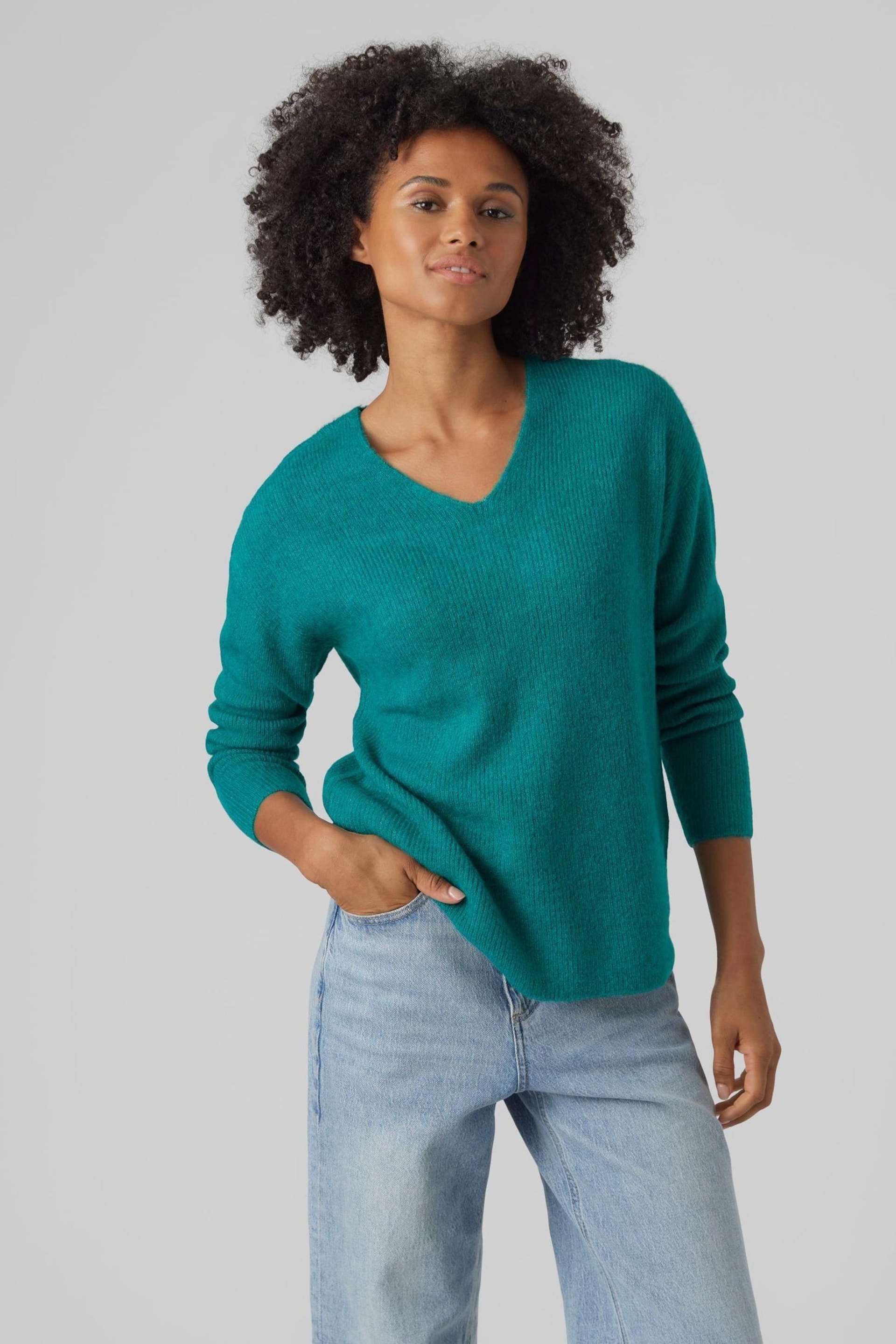 VERO MODA Green V-Neck Soft Touch Jumper - Image 1 of 5