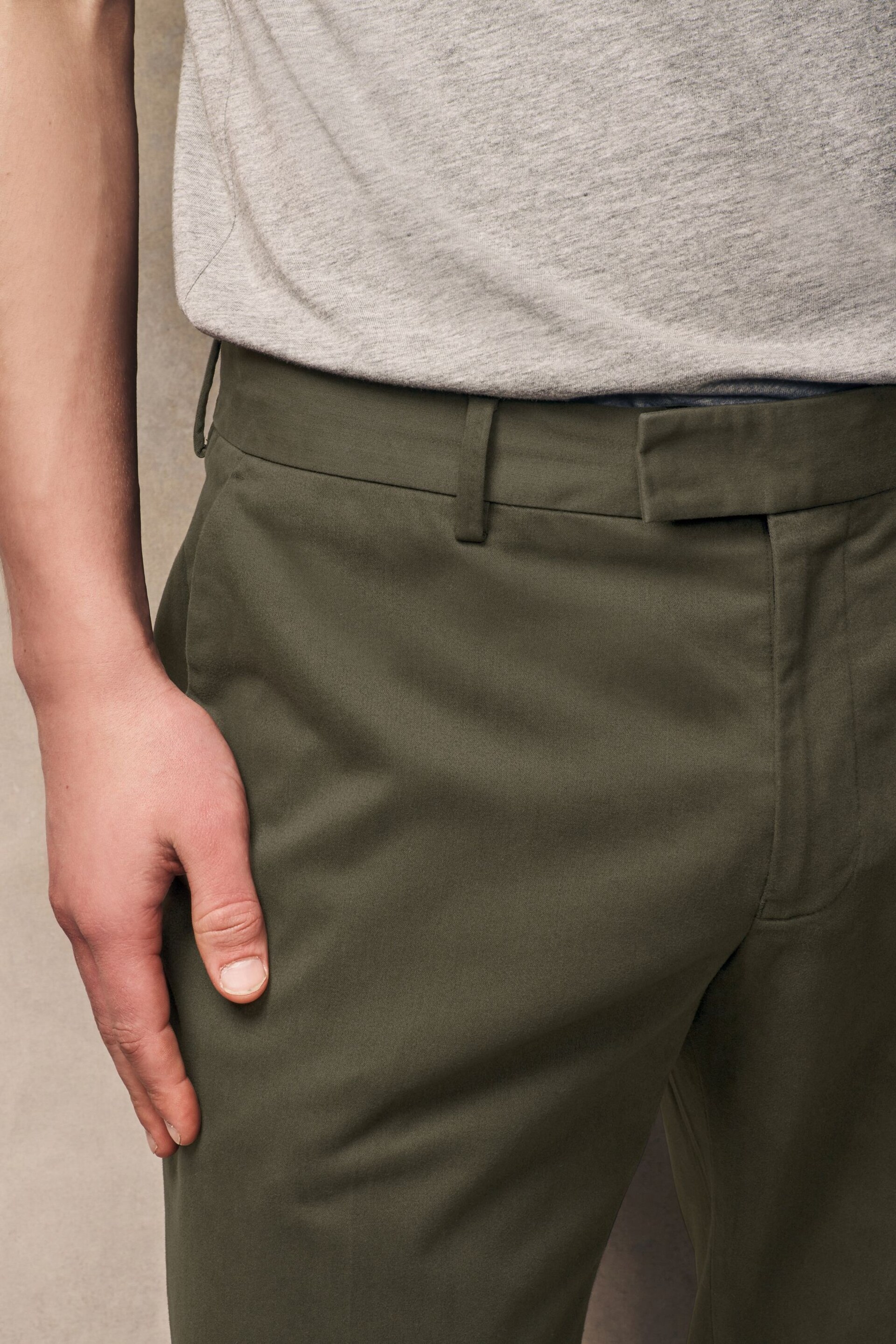 Khaki Green Slim Fit Stretch Sateen Chino Trousers - Image 5 of 6