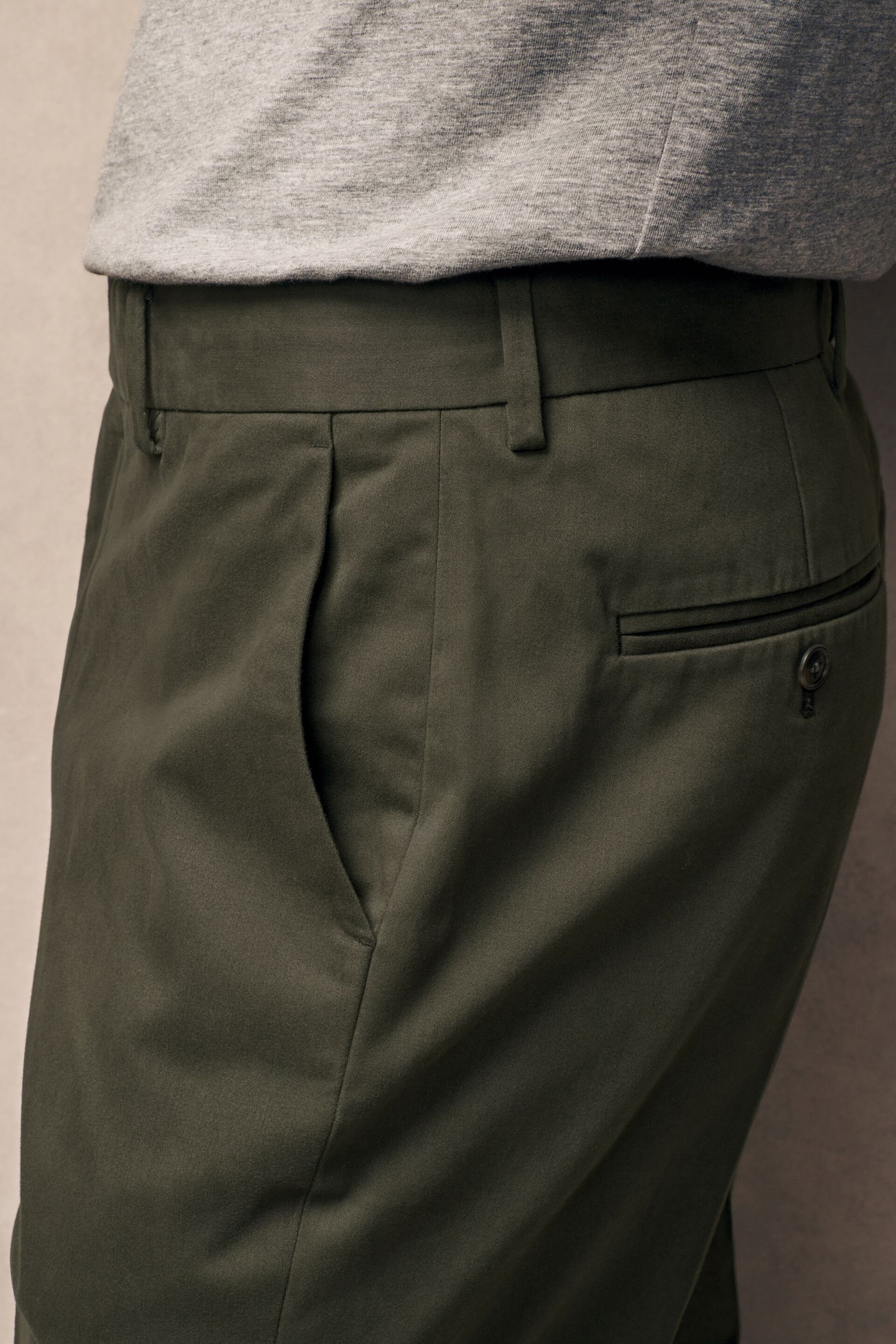 Khaki Green Slim Fit Stretch Sateen Chino Trousers - Image 6 of 6