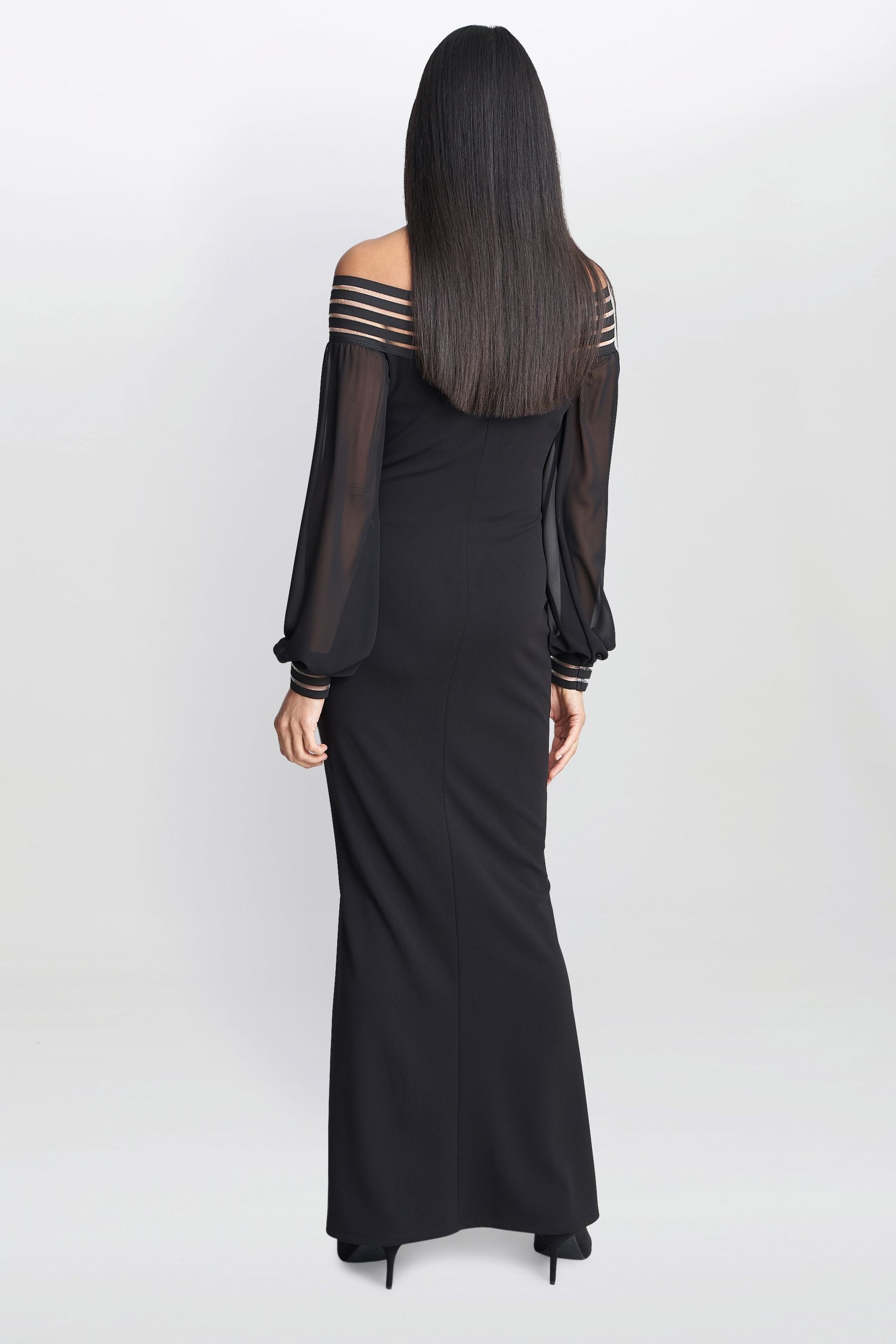 Gina Bacconi Vanessa Crepe Maxi Black Dress With Neck Trim