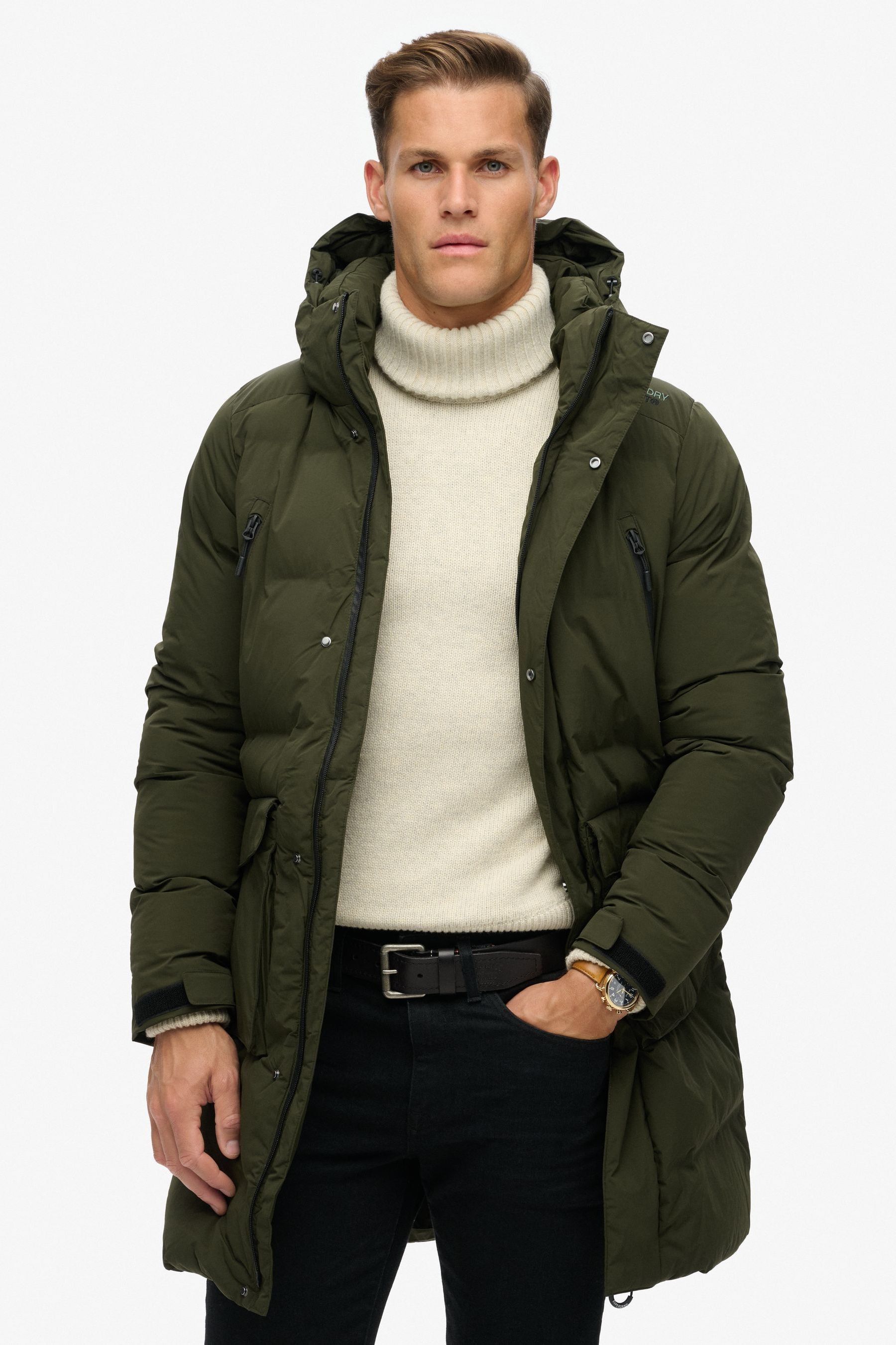 Buy Superdry Green Hooded Longline Padded Coat Jacket from Next Qatar