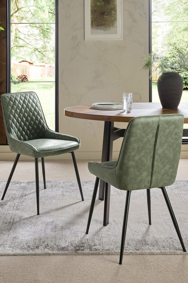 Set of 2 Arona Faux Leather Khaki Green Hamilton Non Arm Dining Chairs - Image 1 of 6
