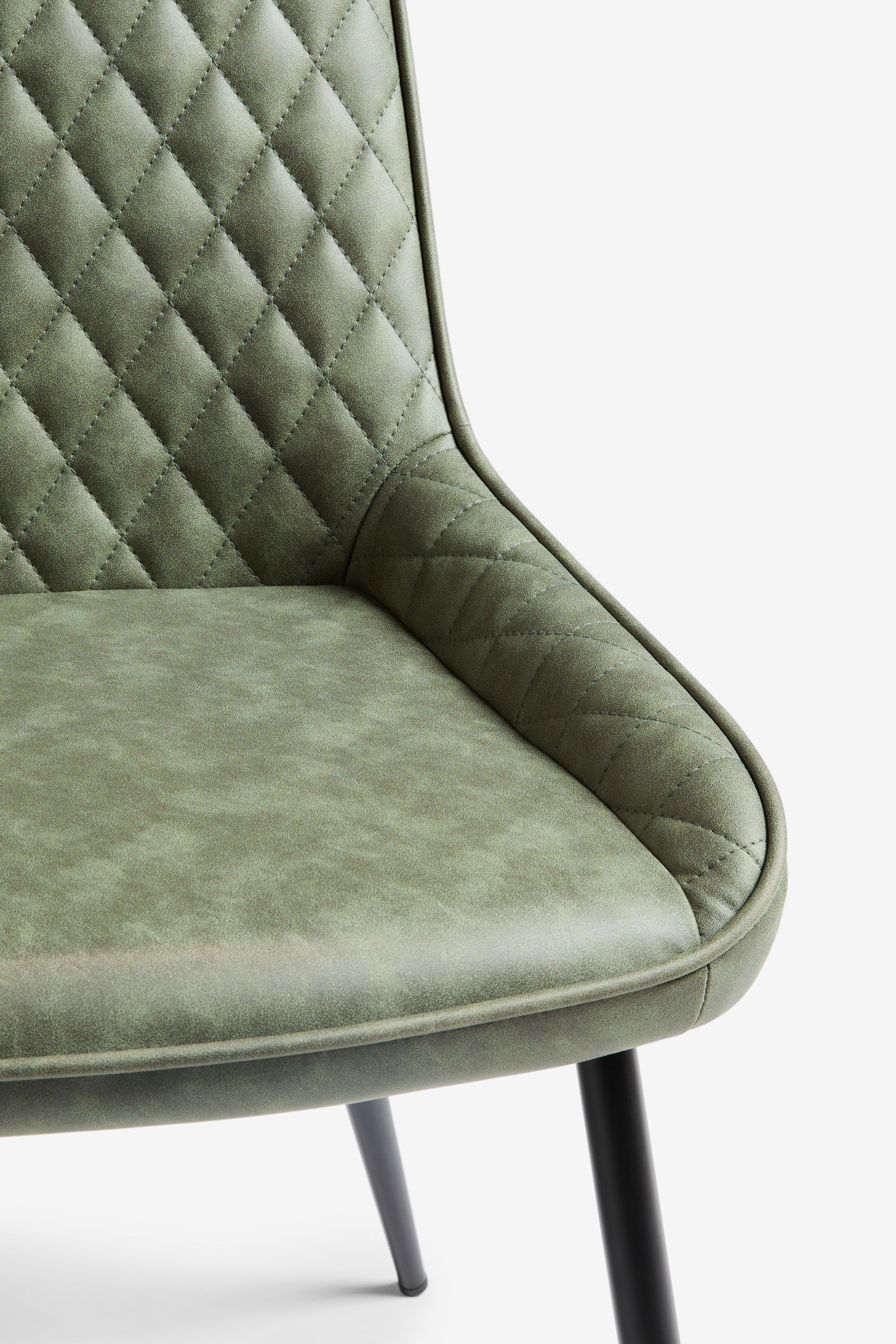 Buy Set of 2 Arona Faux Leather Khaki Green Hamilton Black Leg Quilted Dining Chairs from the Next UK online shop