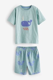 Blue/Cream/Green Whale Short Pyjamas 3 Pack (9mths-12yrs) - Image 10 of 12