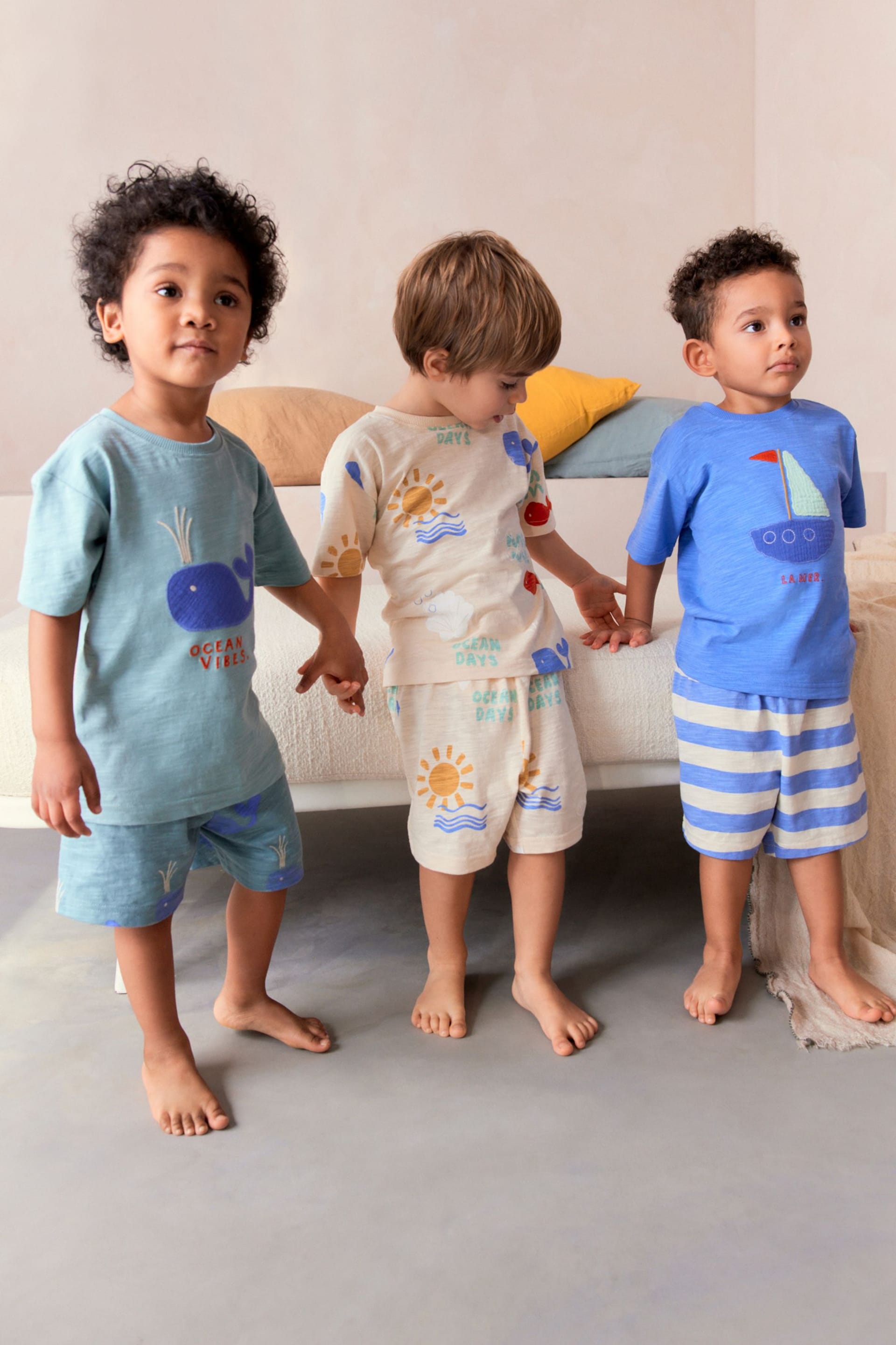 Blue/Cream/Green Whale Short Pyjamas 3 Pack (9mths-12yrs) - Image 2 of 12