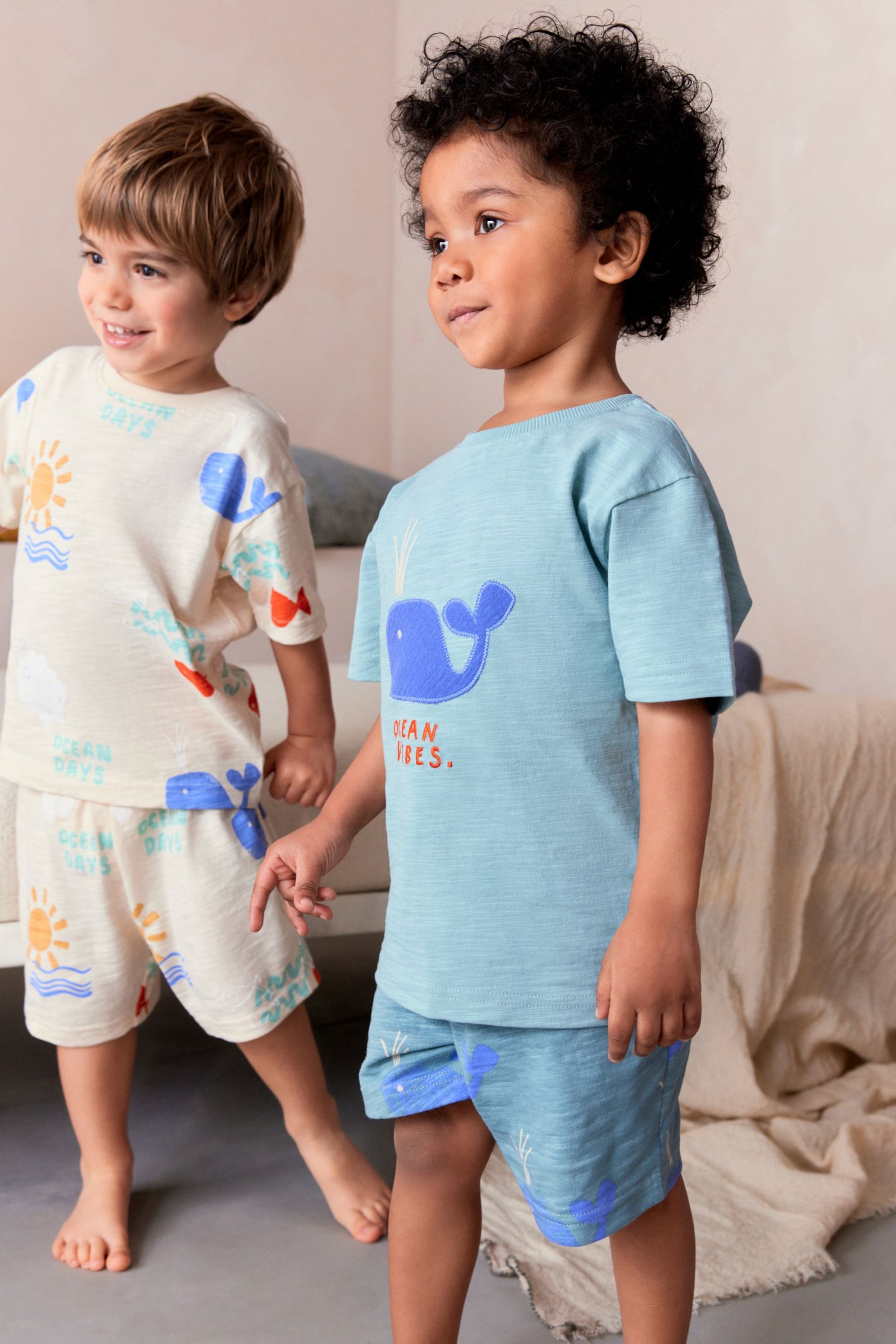 Blue/Cream/Green Whale Short Pyjamas 3 Pack (9mths-12yrs) - Image 3 of 12