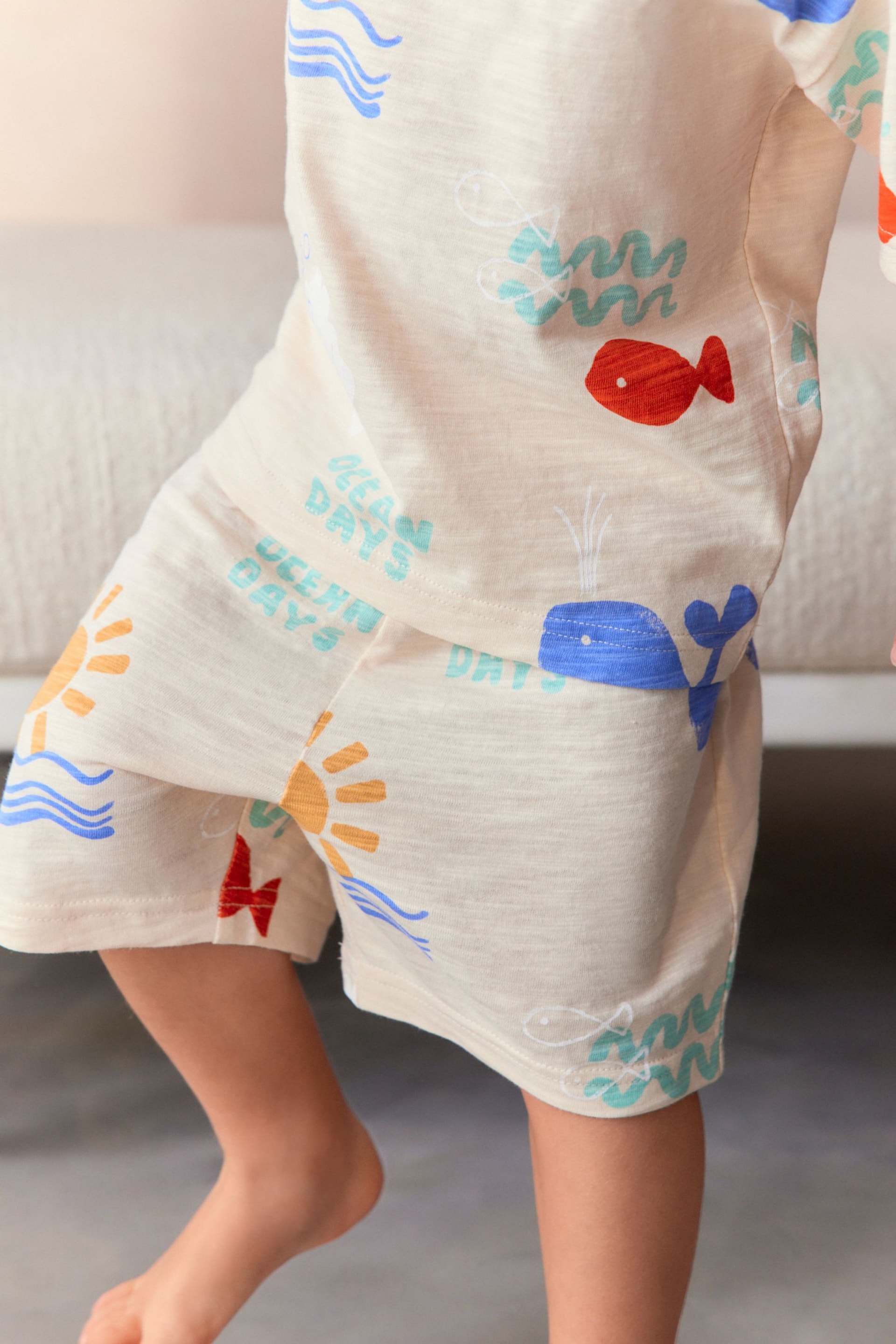 Blue/Cream/Green Whale Short Pyjamas 3 Pack (9mths-12yrs) - Image 4 of 12