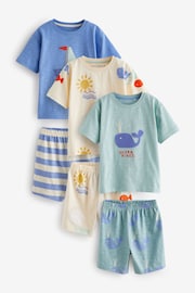 Blue/Cream/Green Whale Short Pyjamas 3 Pack (9mths-12yrs) - Image 7 of 12