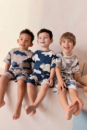 Navy Blue/Cement Grey Dinosaurs Short Pyjamas 3 Pack (9mths-8yrs) - Image 2 of 9