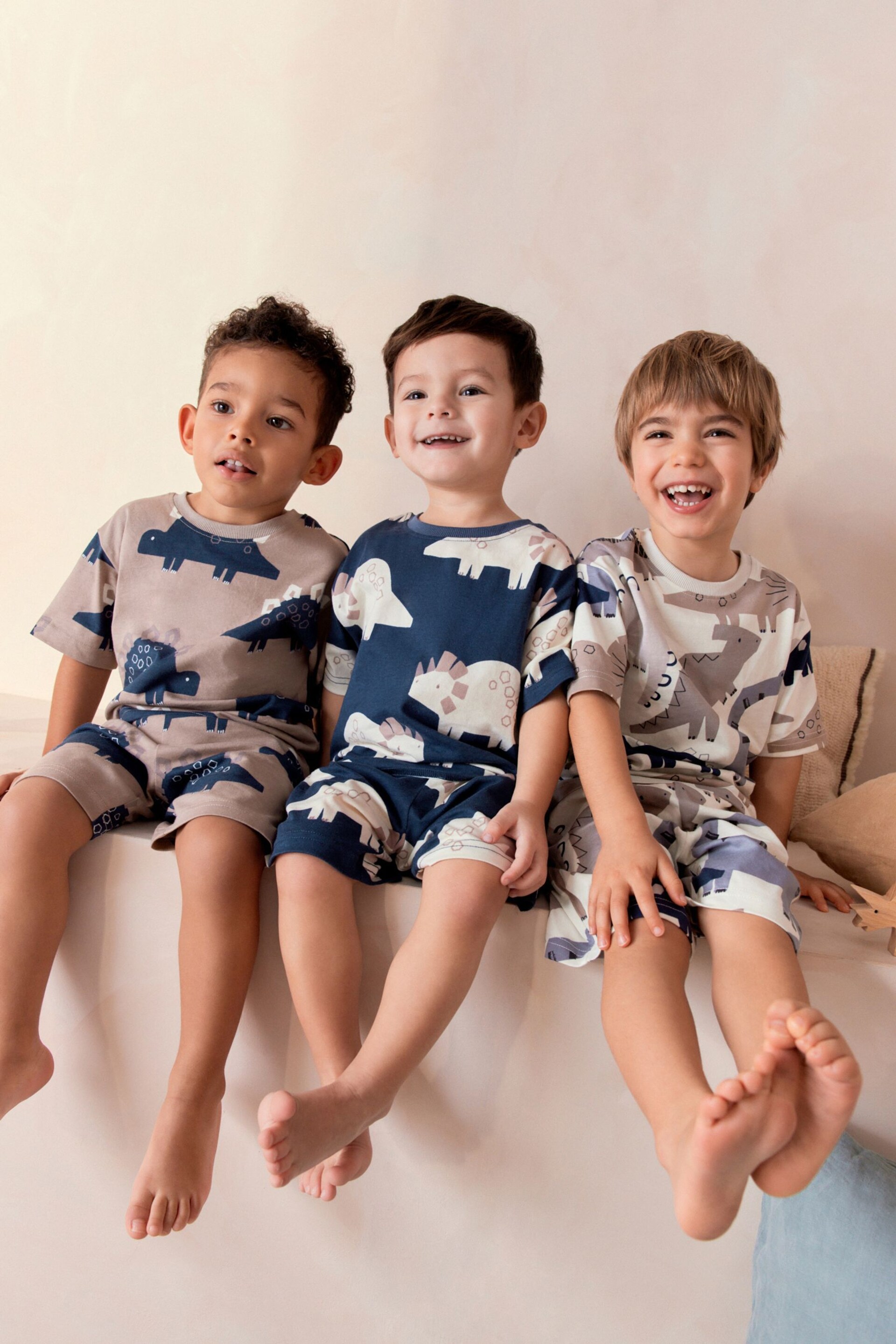 Navy Blue/Cement Grey Dinosaurs Short Pyjamas 3 Pack (9mths-8yrs) - Image 2 of 9