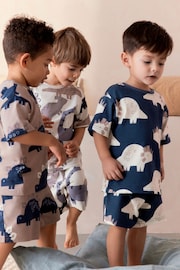 Navy Blue/Cement Grey Dinosaurs Short Pyjamas 3 Pack (9mths-8yrs) - Image 3 of 9
