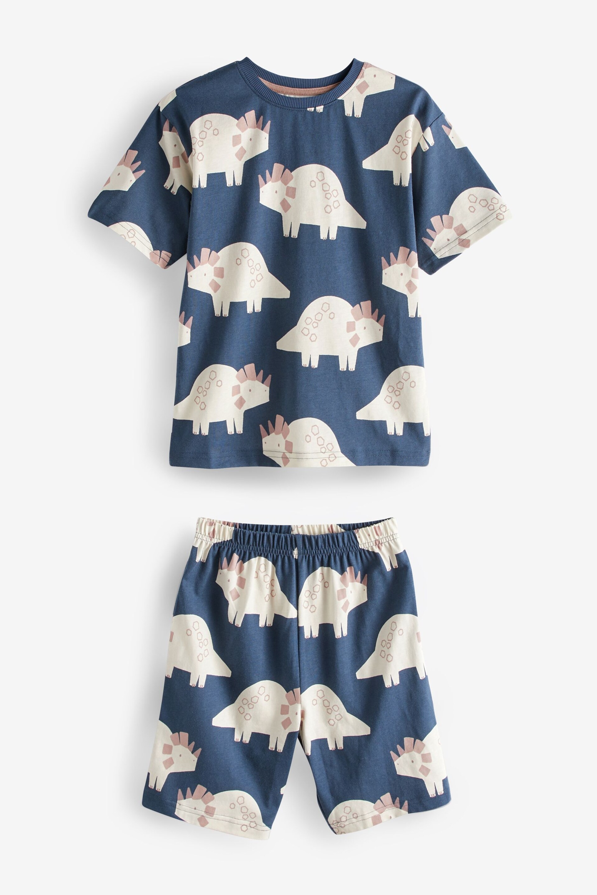 Navy Blue/Cement Grey Dinosaurs Short Pyjamas 3 Pack (9mths-8yrs) - Image 6 of 9