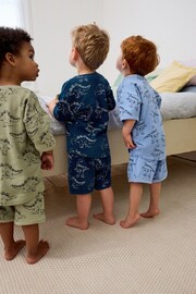 Blue/Green Waffle Dinosaur 3 Pack Short Pyjamas (9mths-10yrs) - Image 2 of 9