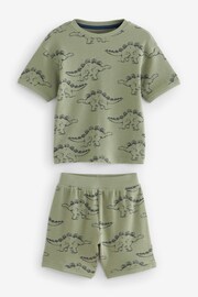 Blue/Green Waffle Dinosaur 3 Pack Short Pyjamas (9mths-10yrs) - Image 7 of 9